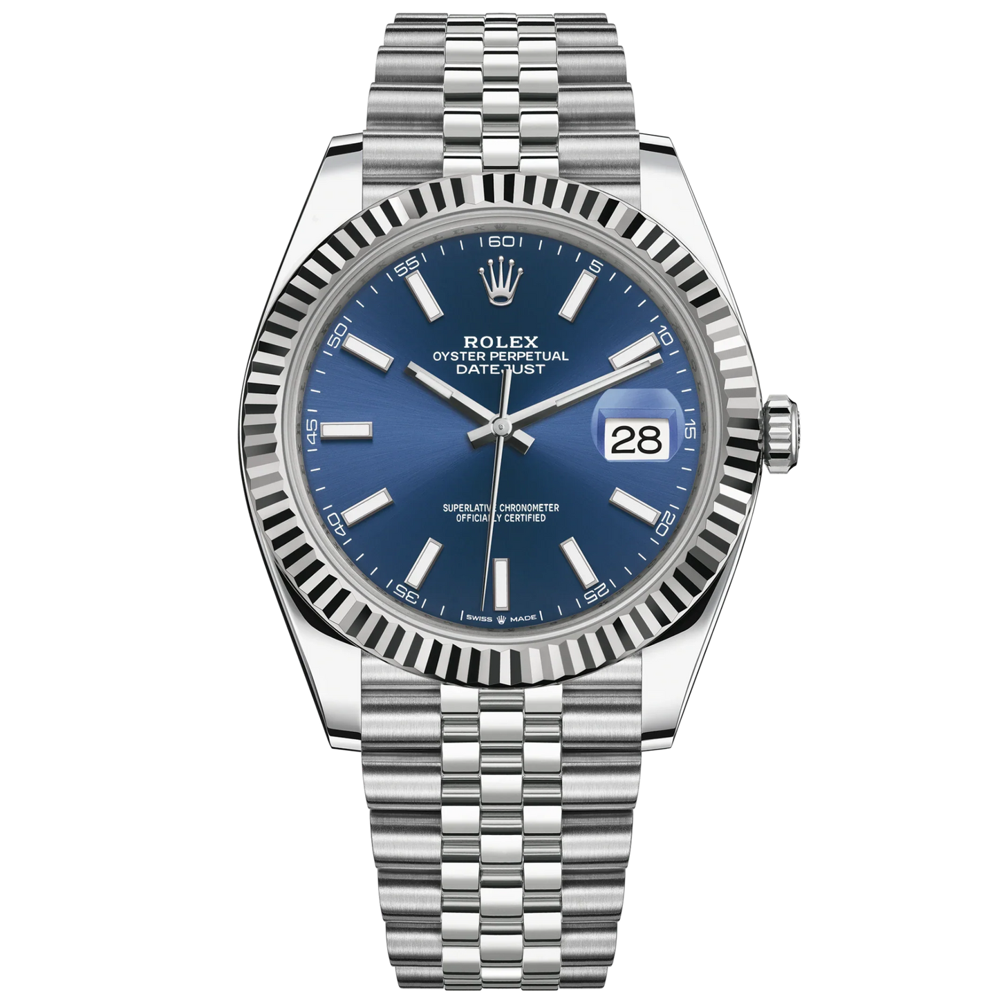 Datejust 41 41mm Jubilee Bracelet Oystersteel and White Gold with Bright Blue Dial Fluted Bezel