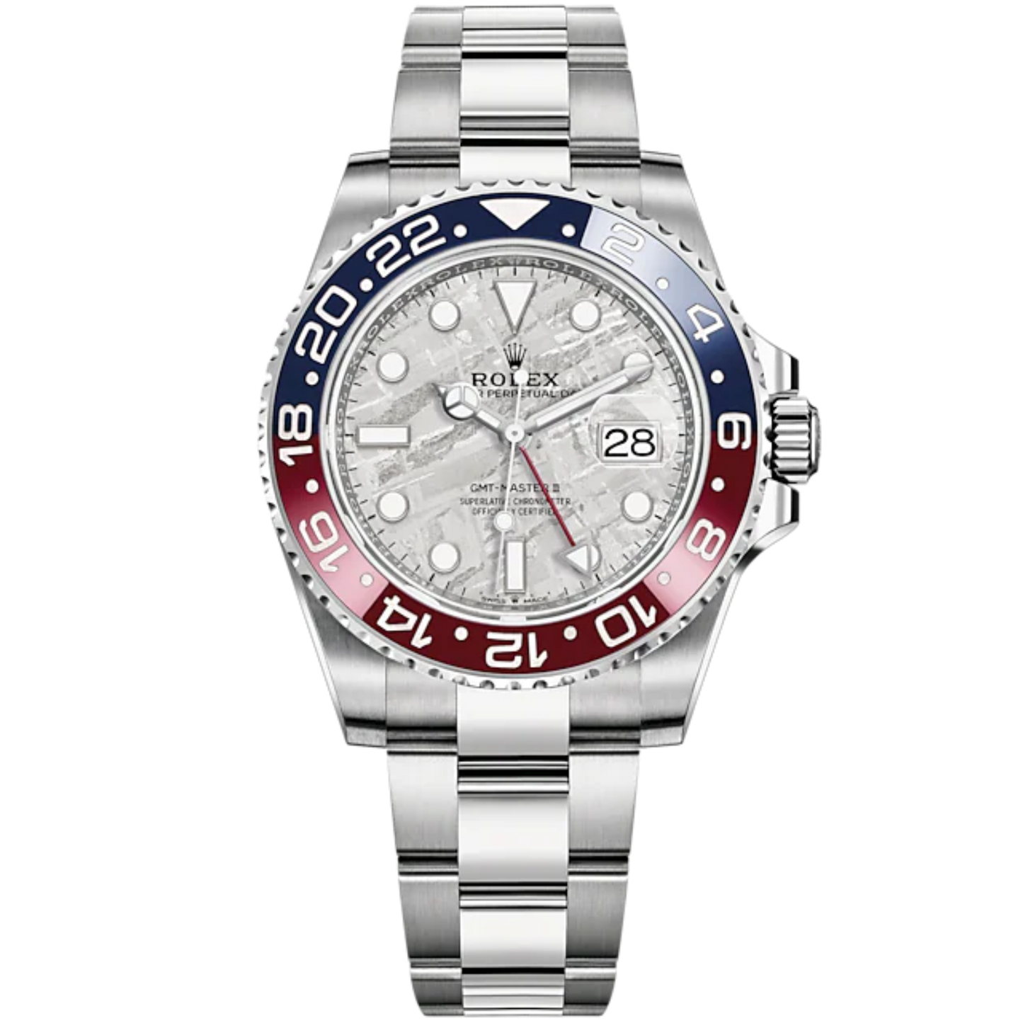 GMT-Master II 40mm Oyster Bracelet and 18 CT White Gold with Meteorite Dial Blue & Red 24-Hour Rotatable Bezel