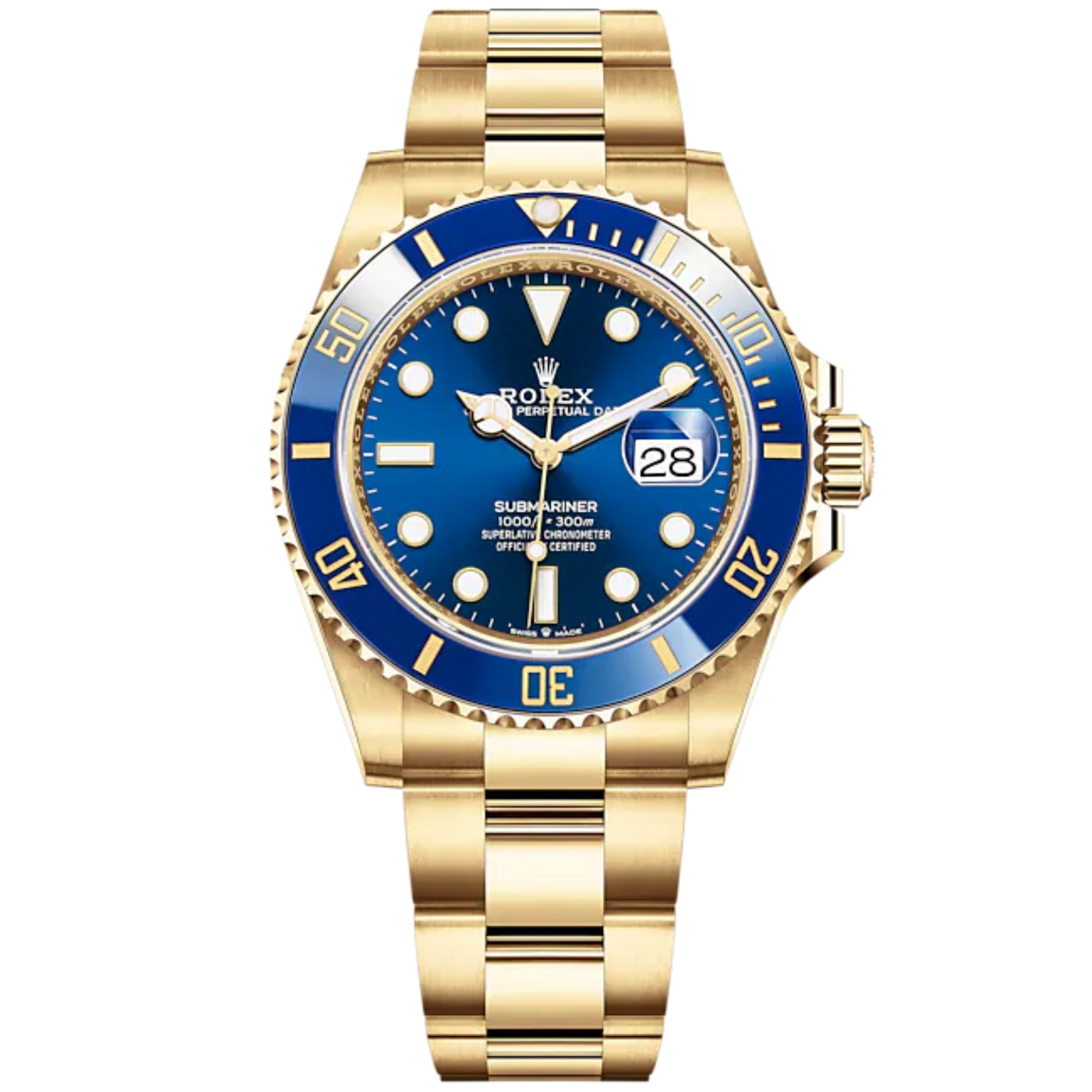 Submariner Date 41mm Oyster Bracelet and 18 CT Yellow Gold with Royal Blue Dial Blue Cerachrom Unidirectional Rotatable Bezel