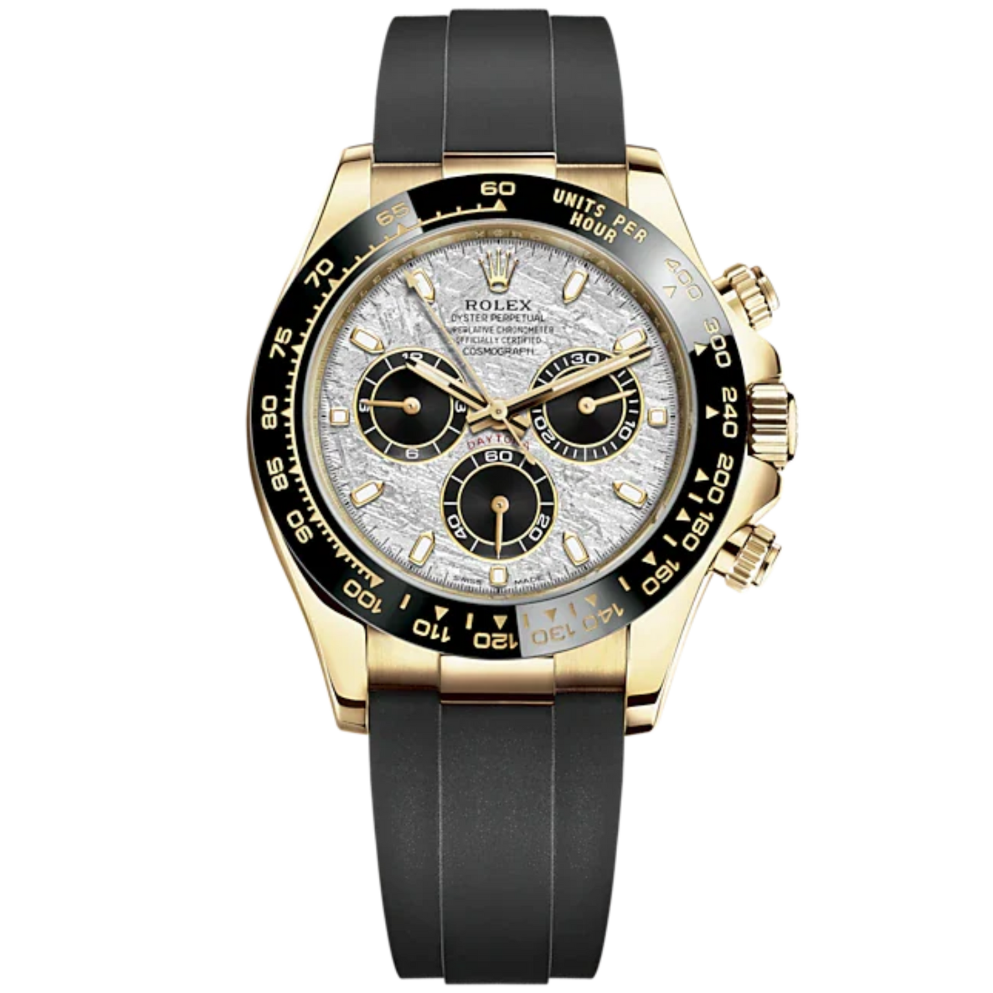 Cosmograph Daytona 40MM Oysterflex Bracelet Meteorite and Black Dial Black Cerachrom Bezel With Tachymetric Scale and Yellow Gold Case