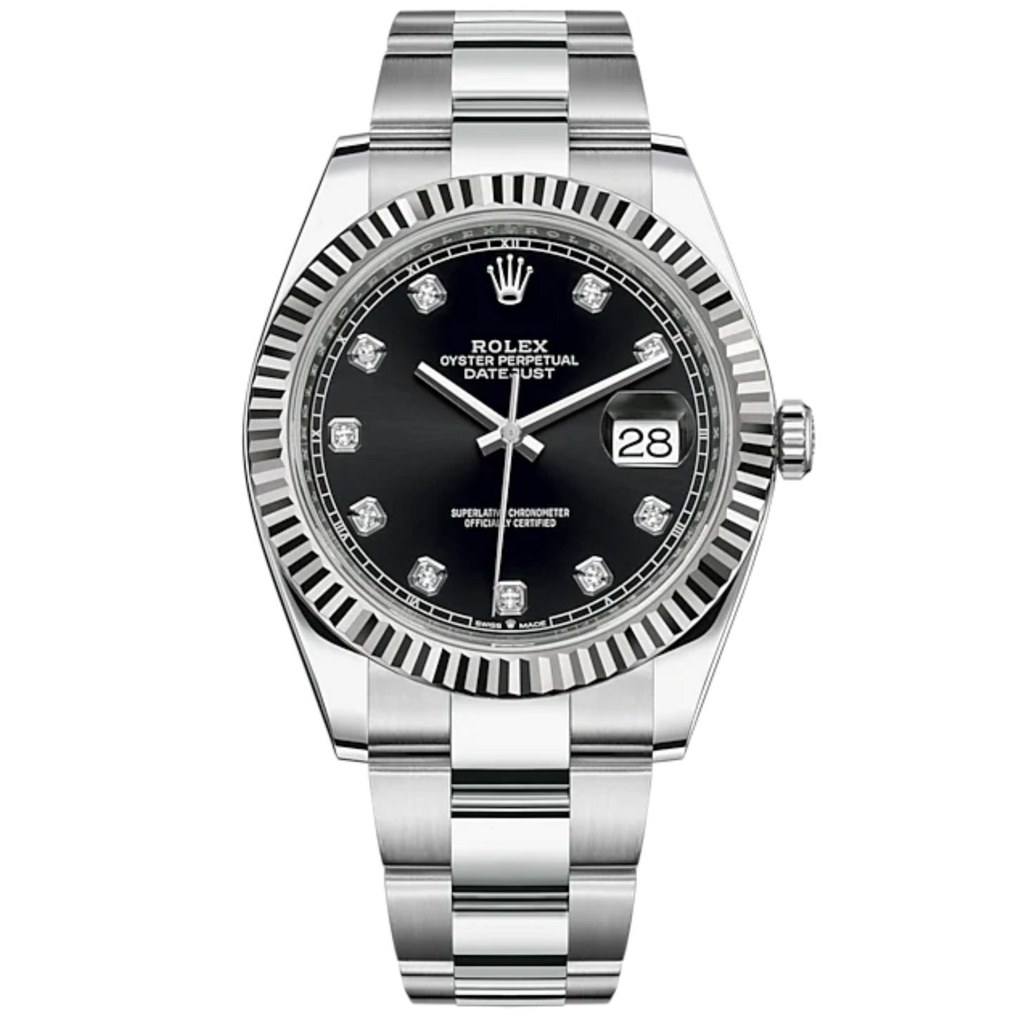 Datejust 41 41mm Oyster Bracelet and White Gold with Bright Black Diamond-Set Dial Fluted Bezel