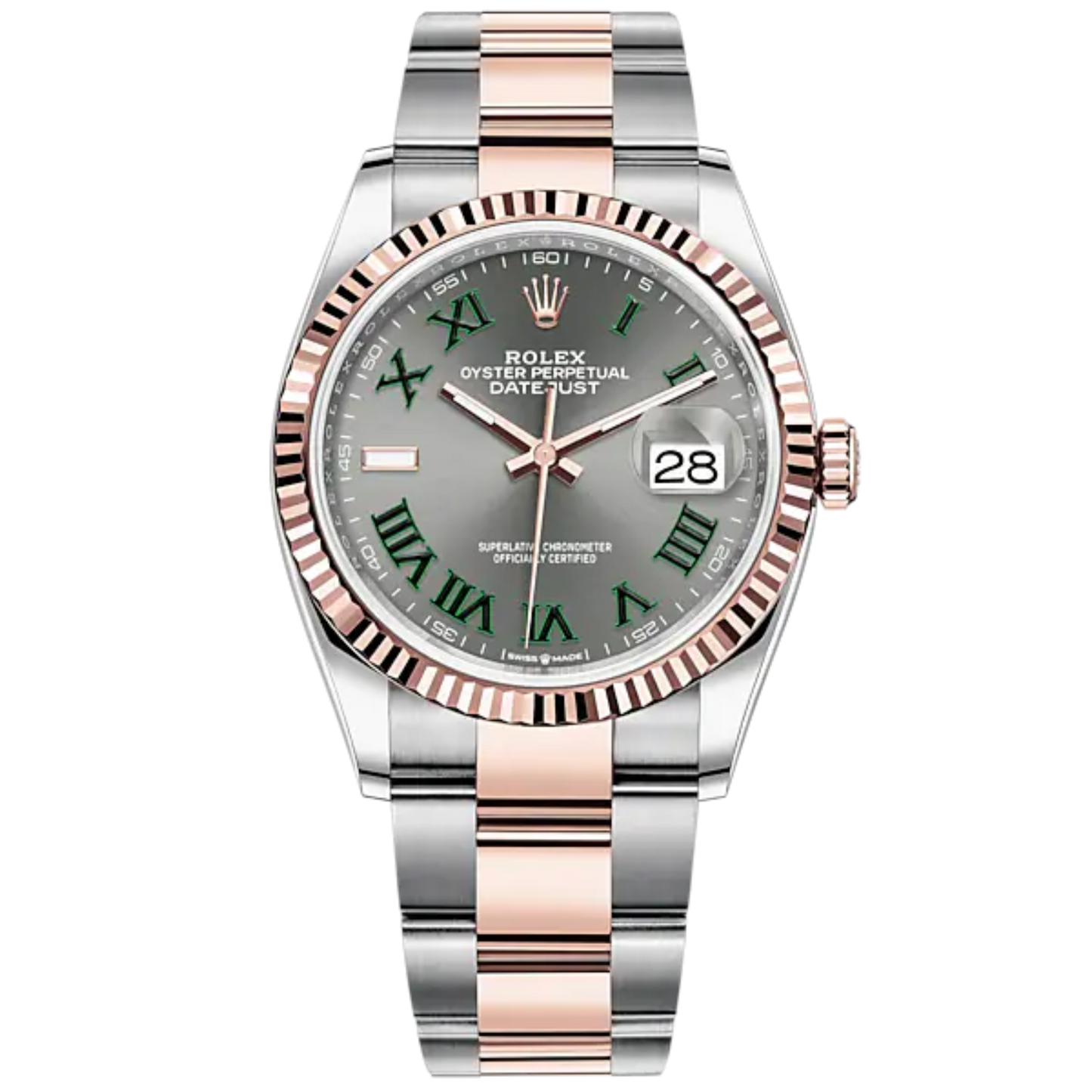 Datejust 36 36mm Oyster Bracelet Oystersteel and Everose Gold with Slate Dial Fluted Bezel