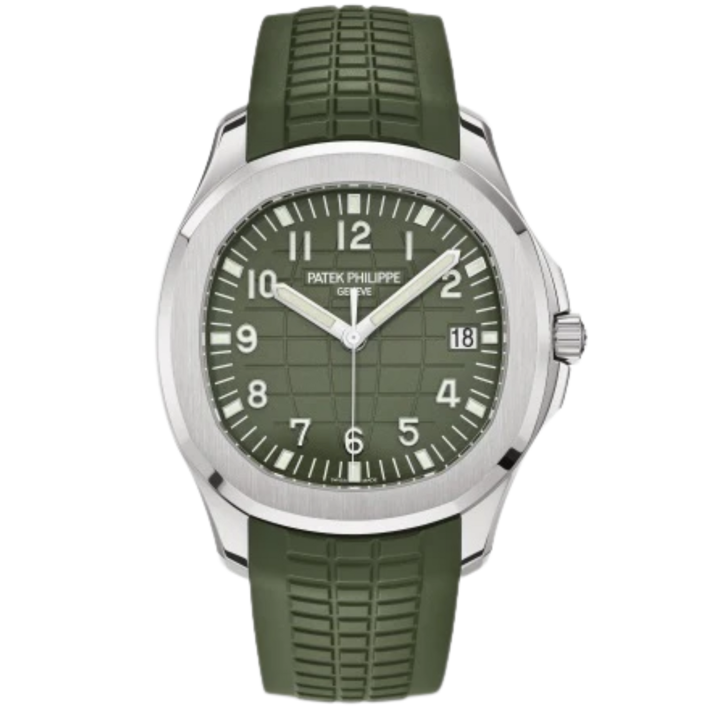 5168G-010 Aquanaut 42.2mm Khaki Green Tropical Strap Khaki Green Embossed Dial White Gold Bezel