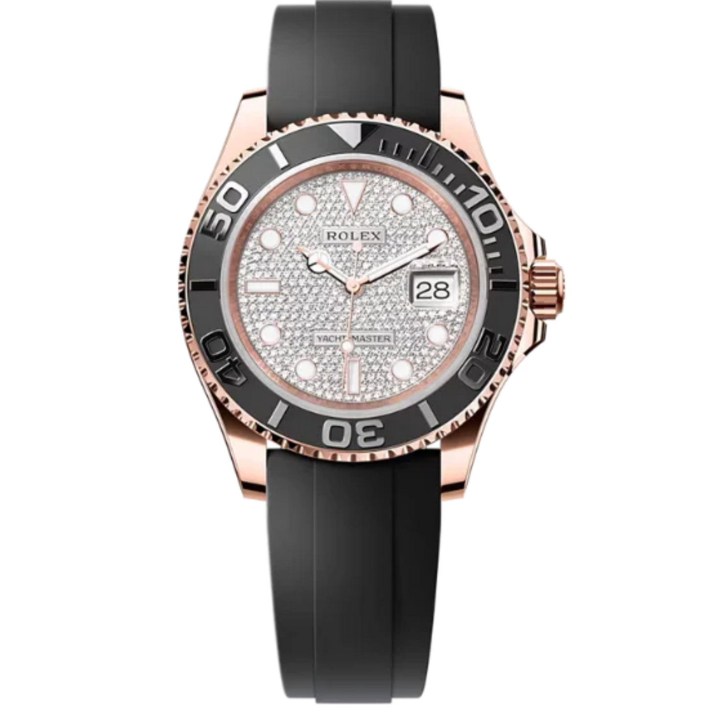 Rolex Yachtmaster Ref. 126655 40mm Pave Dial Rose Gold on Oysterflex