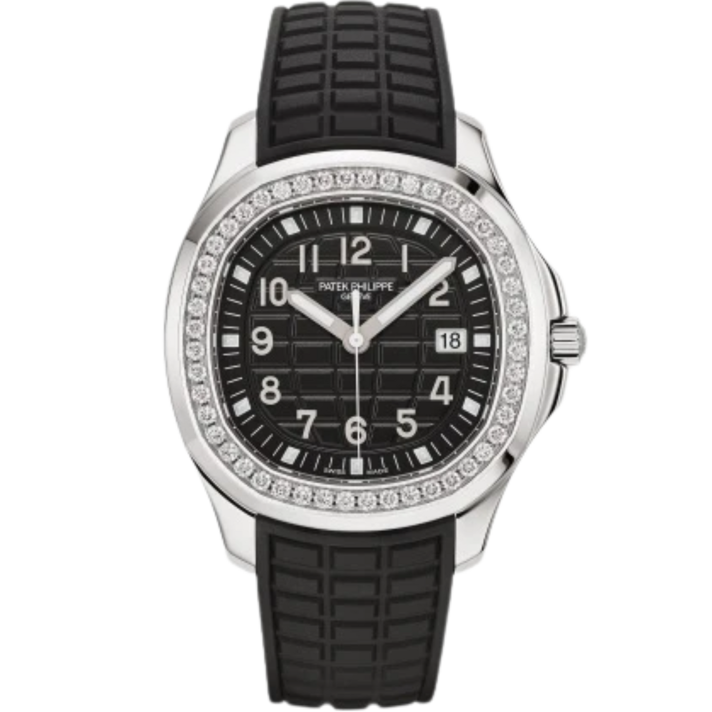5267/200A-001 Aquanaut 38.8mm Black Strap Black Embossed Dial Diamond-paved Steel Bezel