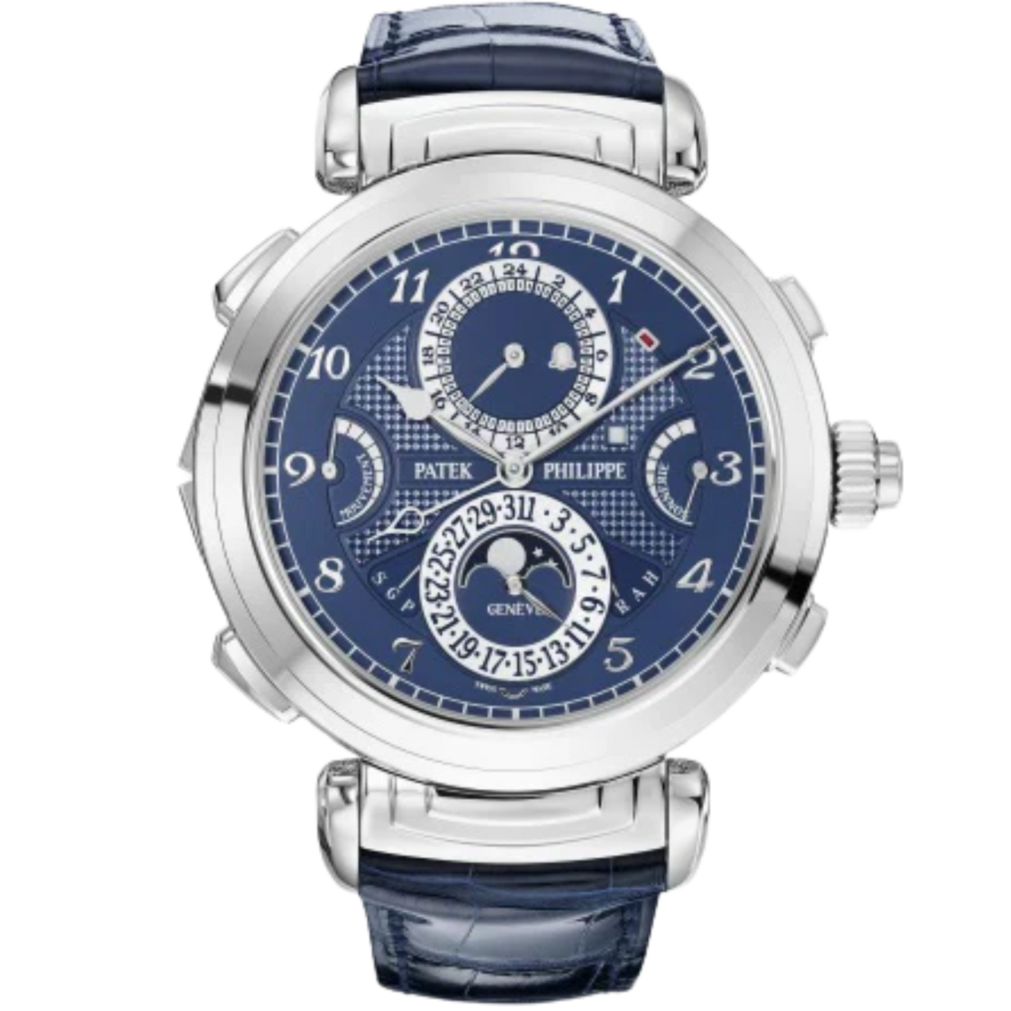 6300G Grand Complications 47.7mm Shiny Navy Blue Alligator Leather Strap Blue Opaline Dial White Gold Bezel