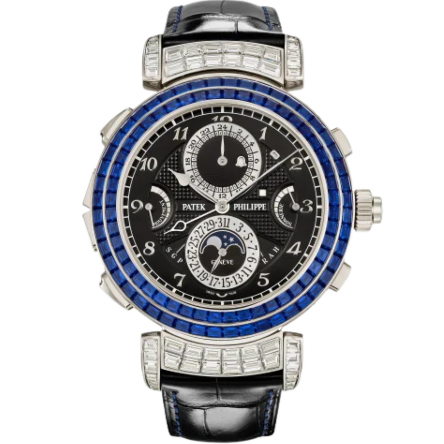 6300/401G Grand Complications 49.4mm Shiny Black Alligator Leather Strap Ebony Black Opaline Dial White Gold Baguette-cut Sapphire & Diamond-set Bezel