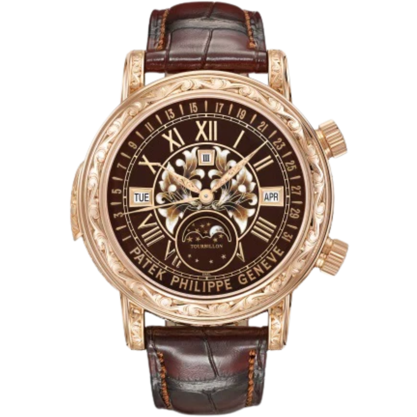 6002R Grand Complications 44mm Patinated Chestnut Alligator Strap Grand Feu champlevé & cloisonné brown Dial Rose Gold Bezel