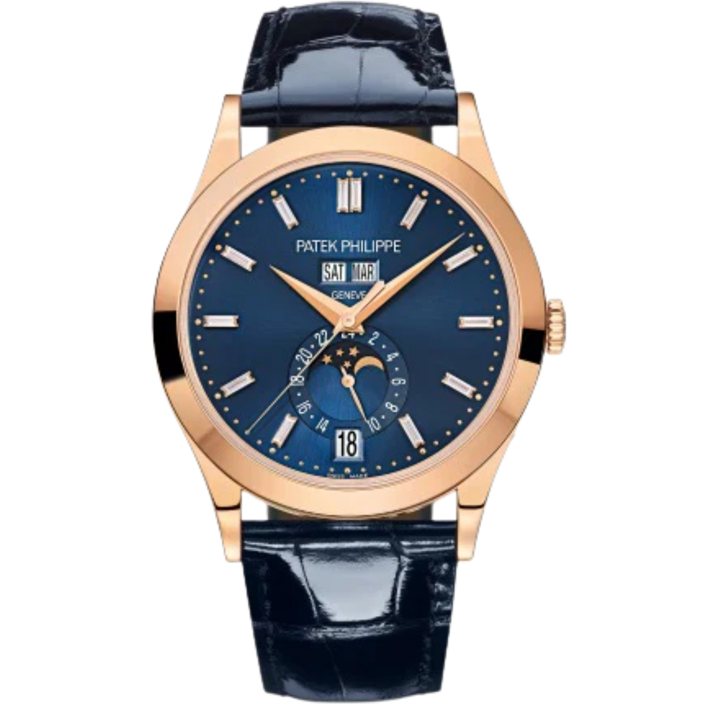5396R-015 Complications 38.5mm Shiny Navy Blue Alligator Strap Blue Sunburst Dial Rose Gold Bezel