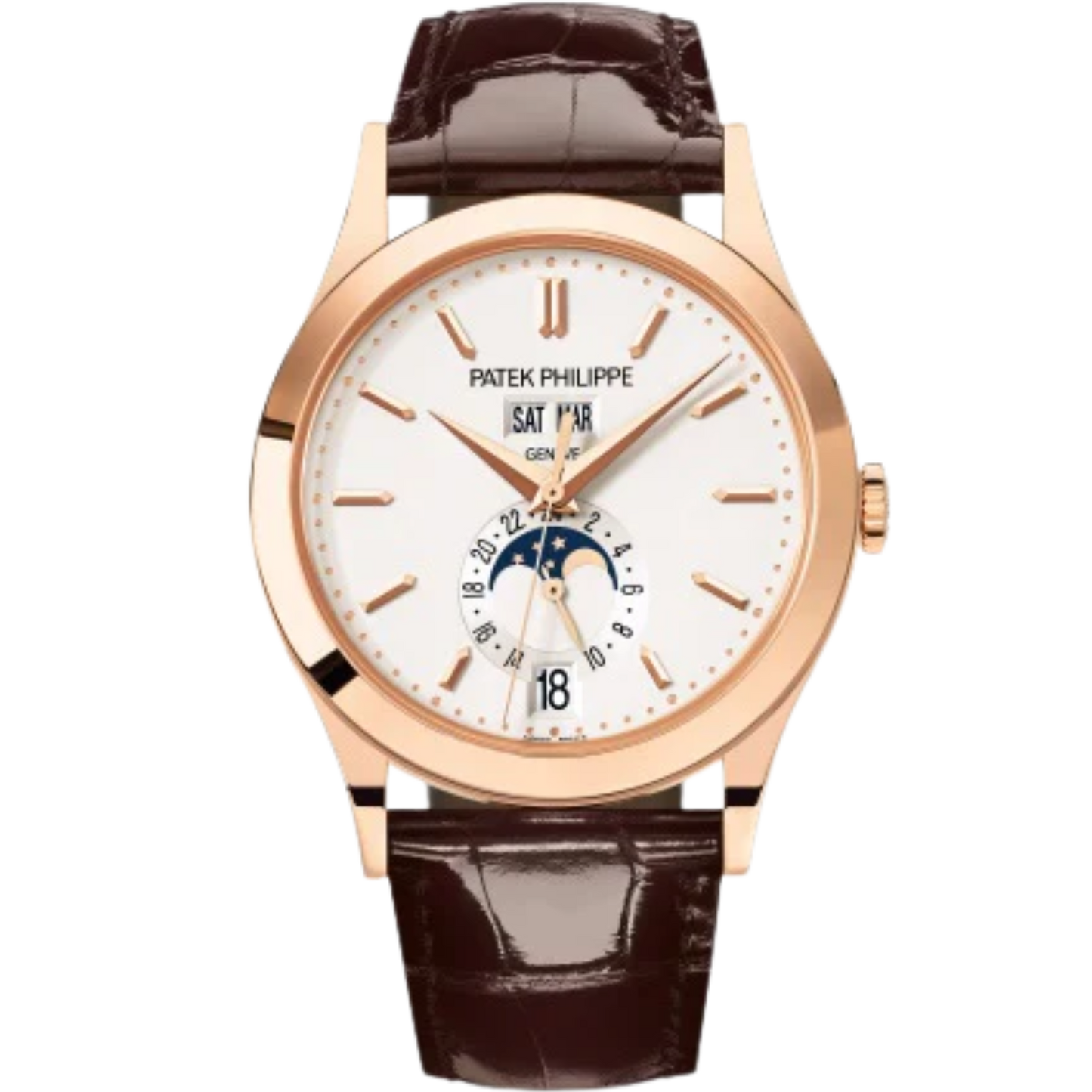 5396R-011 Complications 38.5mm Shiny Chocolate Brown Alligator Strap Silvery Opaline Dial Rose Gold Bezel