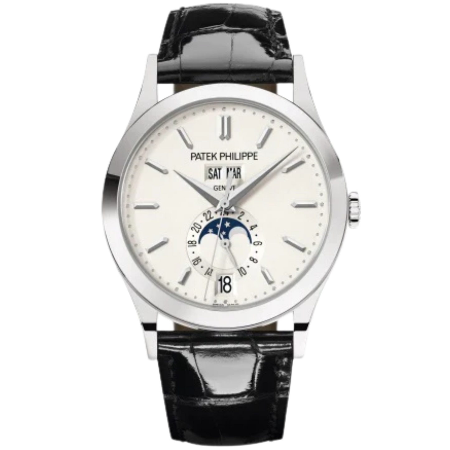 5396G Complications 38.5mm Shiny Black Alligator Strap Silvery Opaline Dial White Gold Bezel