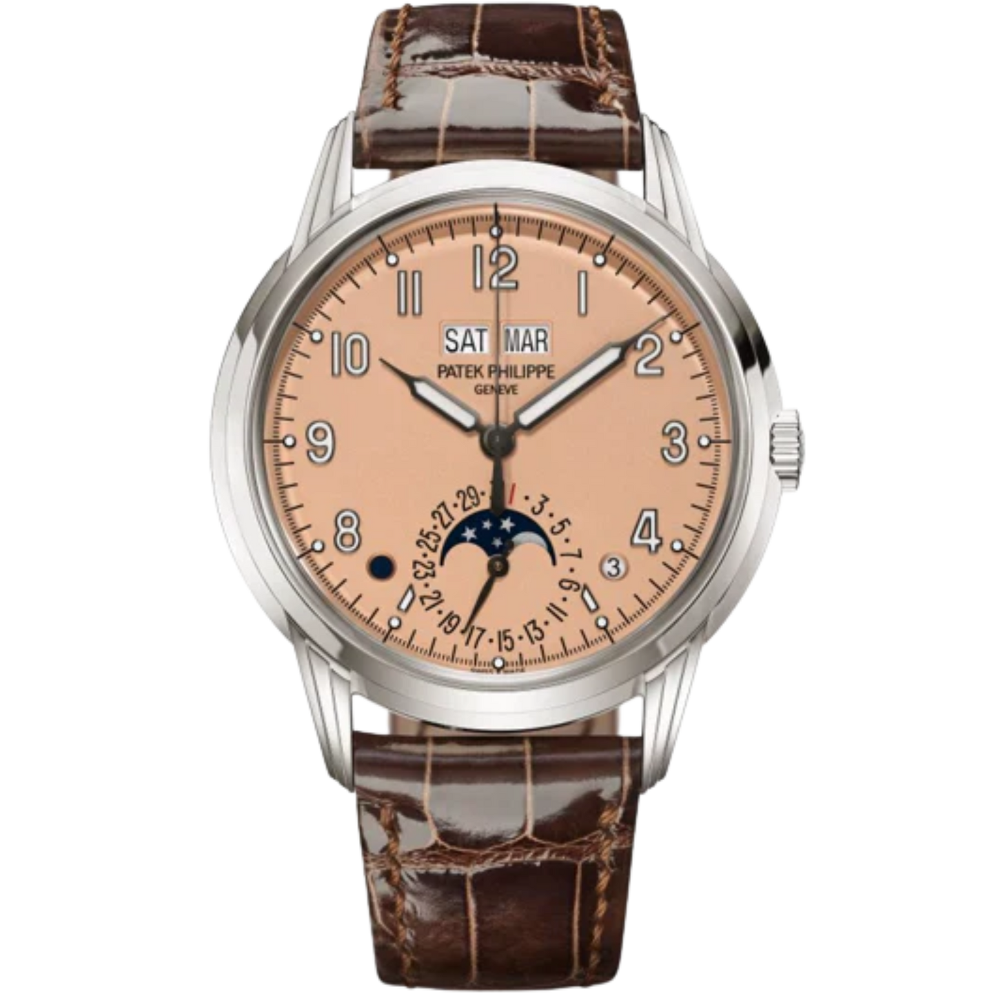 5320G Grand Complications 40mm Shiny Chocolate Brown Alligator Leather Strap Rose-Gilt Opaline Dial White Gold Bezel