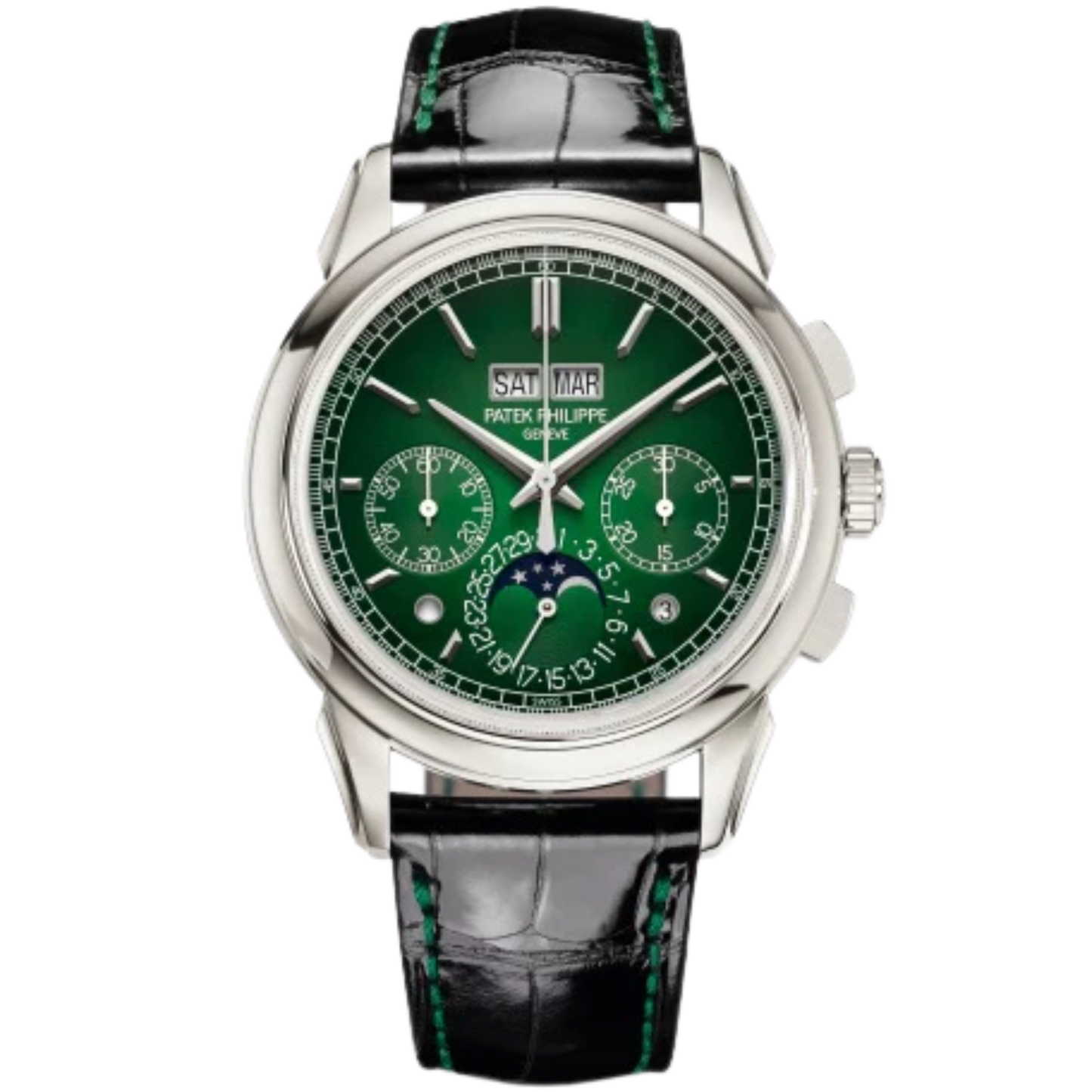 5270P Grand Complications 41mm Shiny Black Alligator Leather Strap Lacquered Green Gradient-Black Dial Platinum Bezel