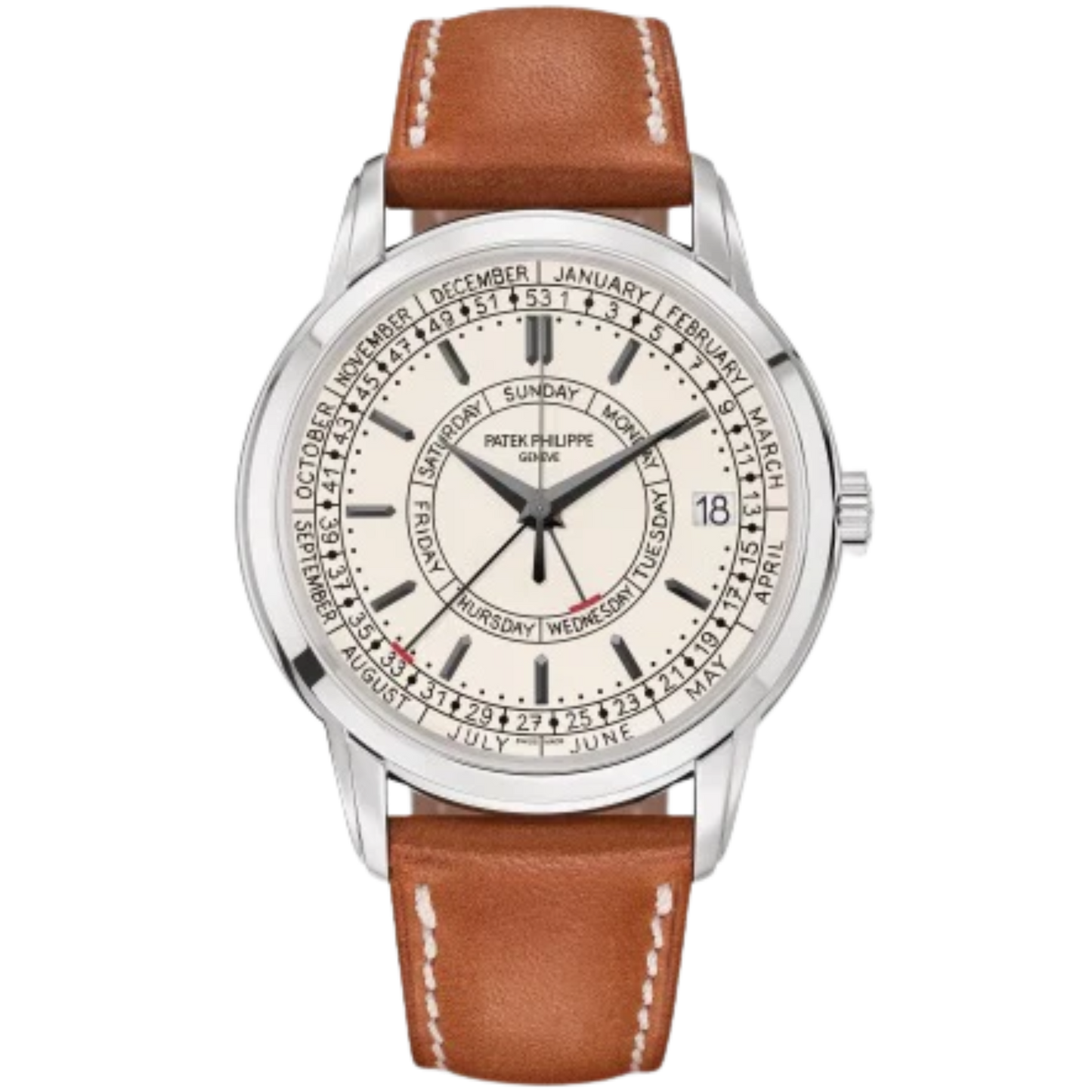 Patek Philippe Calatrava Ref. 5212A Complications 40mm Light Brown Strap Silver Opaline Dial