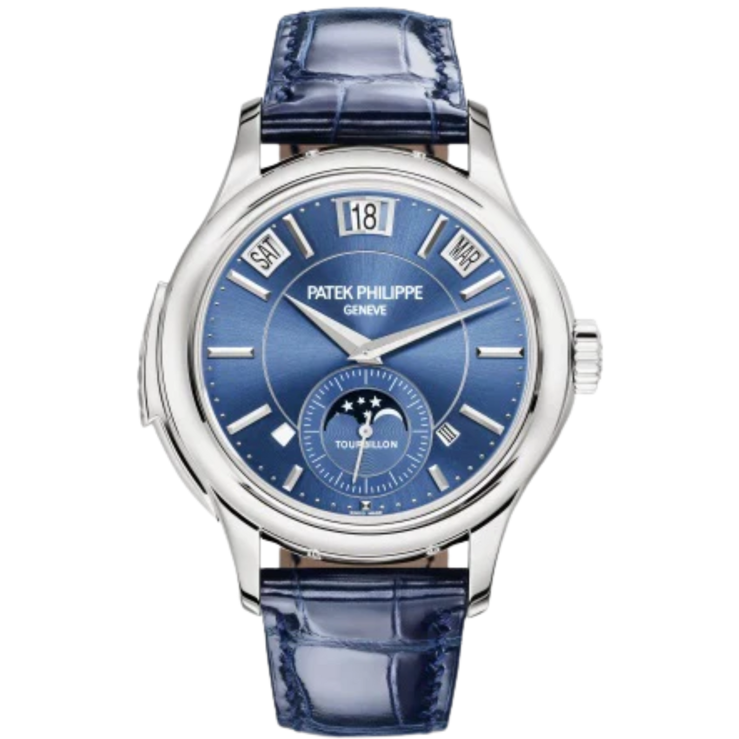 5207G Grand Complications 41mm Shiny Navy Blue Alligator Strap Royal Blue Sunburst Dial White Gold Bezel