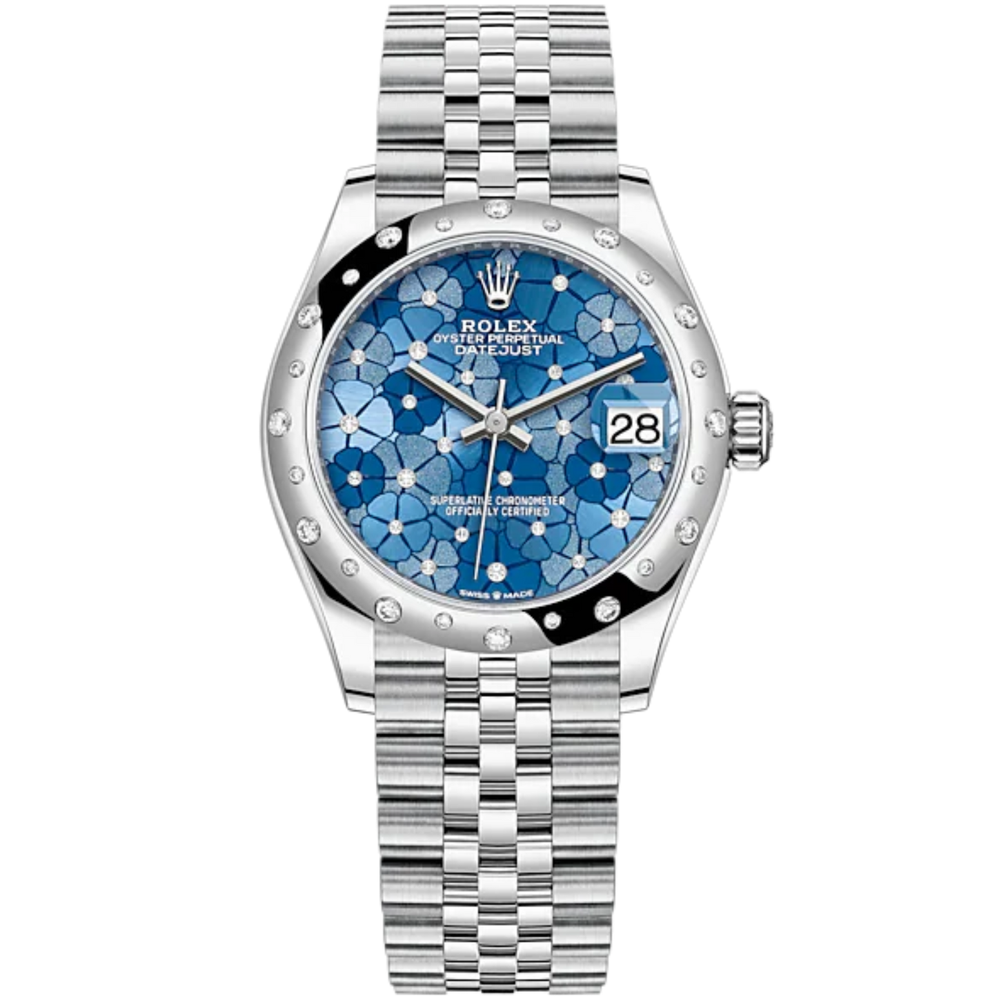 Datejust 31 31mm Jubilee Bracelet Oystersteel and White Gold with Azzurro-Blue Floral-Motif Diamond-Set Dial Diamond-Set Bezel