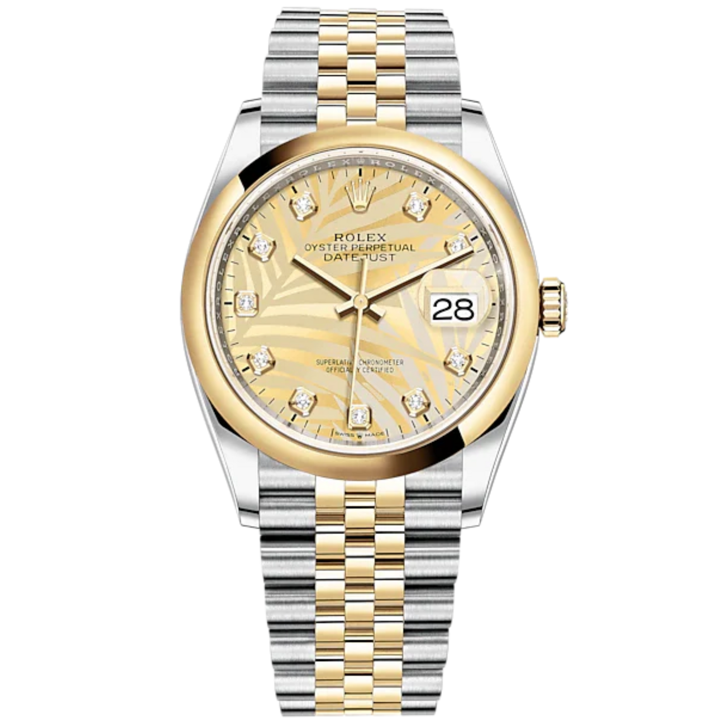 Datejust 36 36mm Oystersteel and Yellow Gold Jubilee Bracelet Golden Palm-Motif Diamond-set Dial Domed Bezel