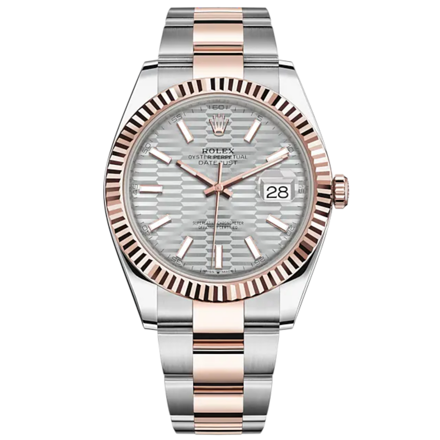 Datejust 41 41mm Oyster Bracelet Oystersteel and Everose Gold with Silver Fluted-Motif Dial Fluted Bezel