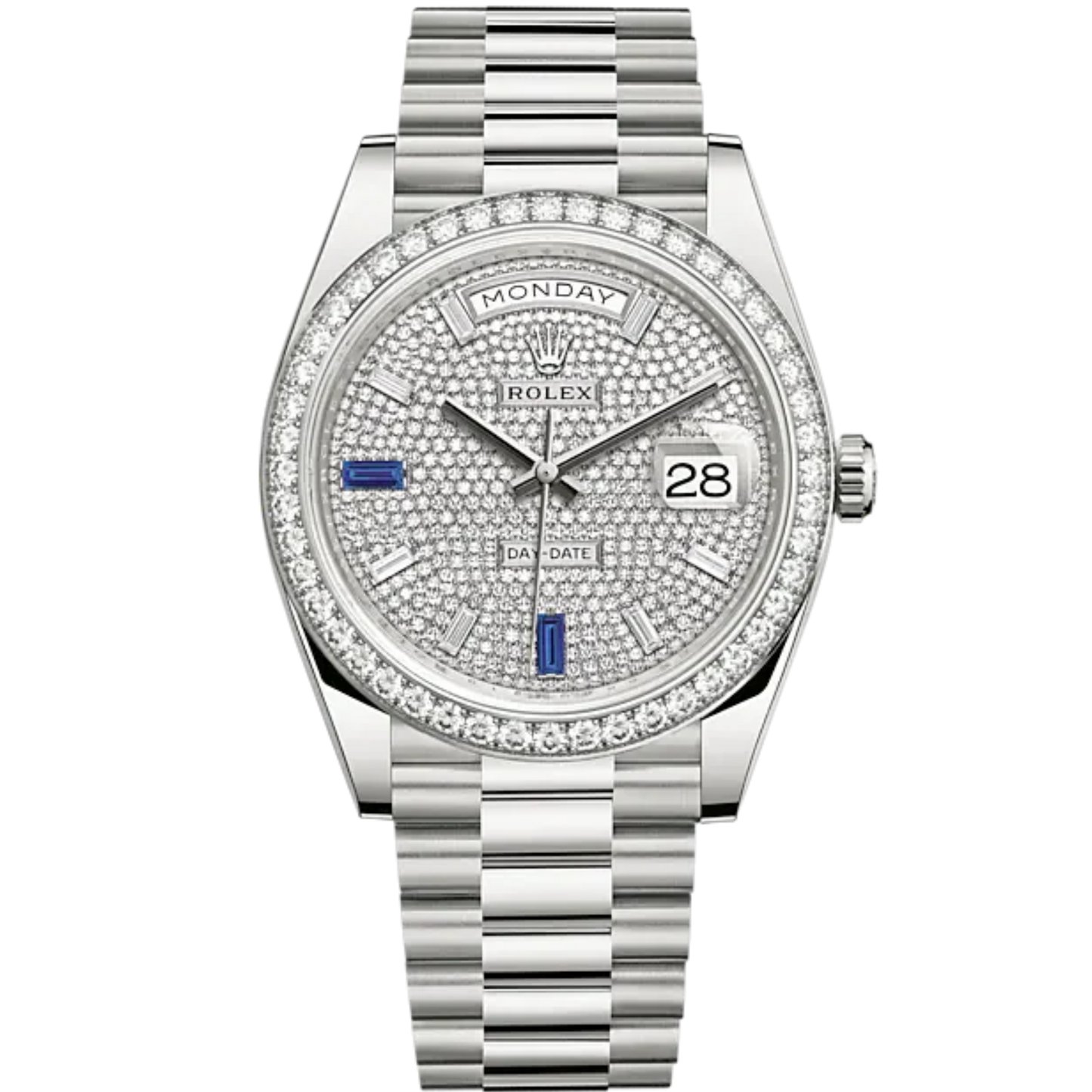 Day-Date 40 40mm President Bracelet and 18 KT White Gold with Diamond-Paved Dial Diamond-Set Bezel