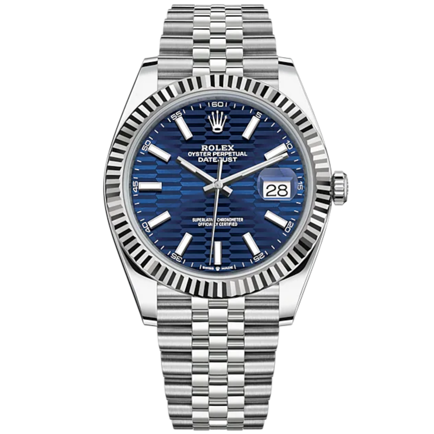Datejust 41 41mm Jubilee Bracelet Oystersteel and White Gold with Bright Blue Fluted-Motif Dial Fluted Bezel