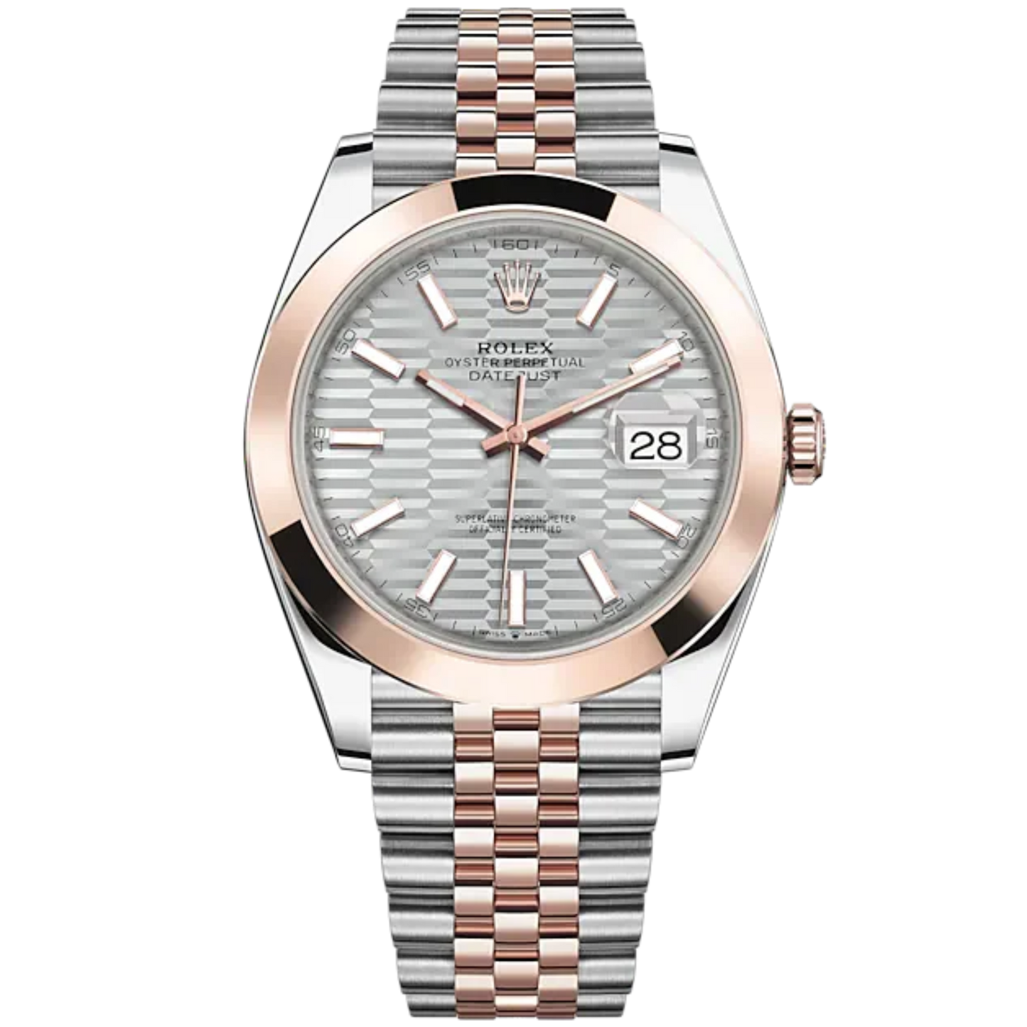 Datejust 41 41mm Jubilee Bracelet Oystersteel and Everose Gold with Silver Fluted-Motif Dial Everose Gold Bezel