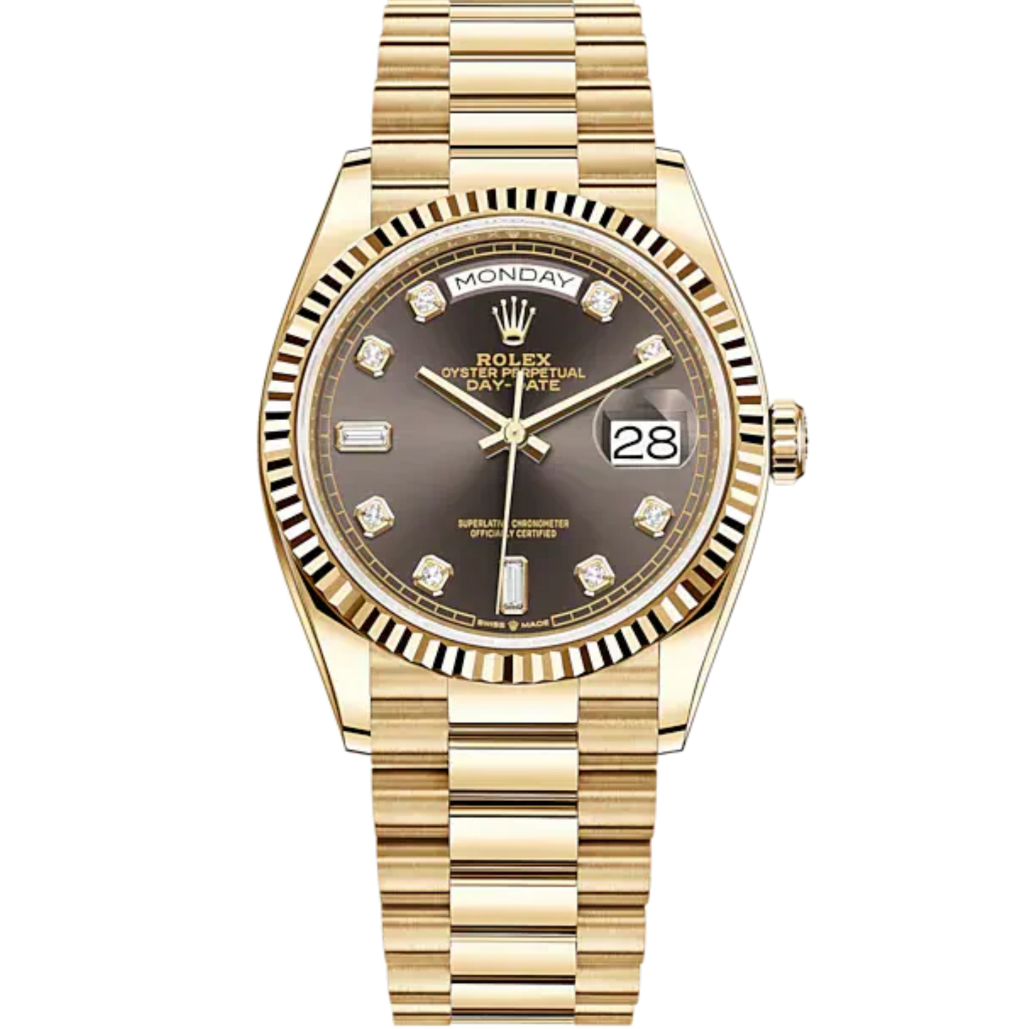 Day-Date 36 36mm President Bracelet and 18 KT Yellow Gold with Dark Grey Dial Diamond-Set Dial Fluted Bezel
