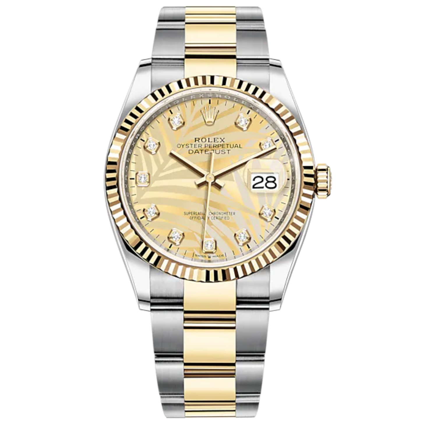 Datejust 36 36mm Oystersteel and Yellow Gold Oyster Bracelet Golden Palm-Motif Diamond-set Dial Fluted Bezel