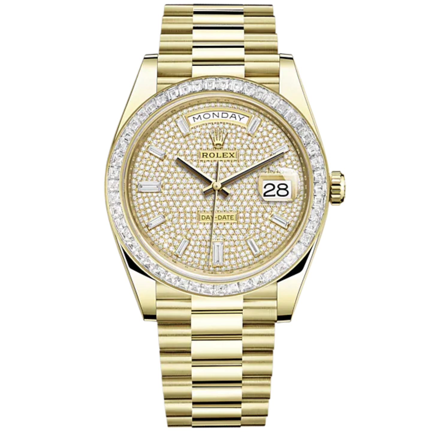 Day-Date 40 40mm President Bracelet and 18 KT Yellow Gold with Diamond-Paved Dial and Diamond-Set Bezel