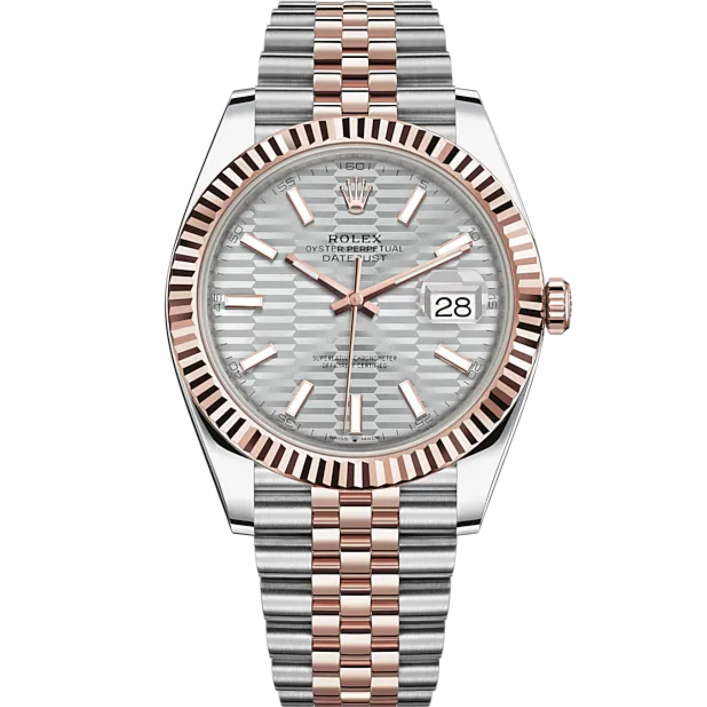 Datejust 41 41mm Jubilee Bracelet Oystersteel and Everose Gold with Silver Fluted-Motif Dial Fluted Bezel