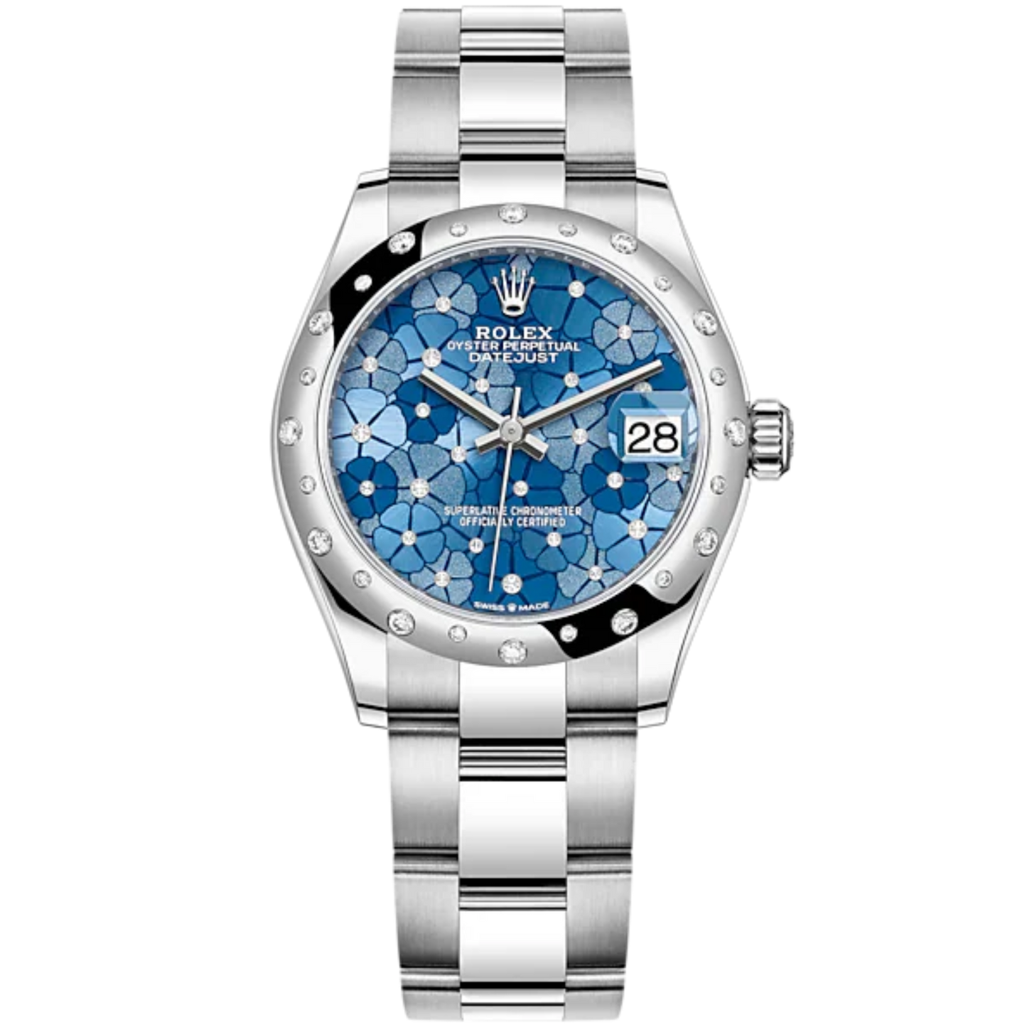 Datejust 31 31mm Oyster Bracelet Oystersteel and White Gold with Blue Diamond-Set Dial Diamond-Set Bezel