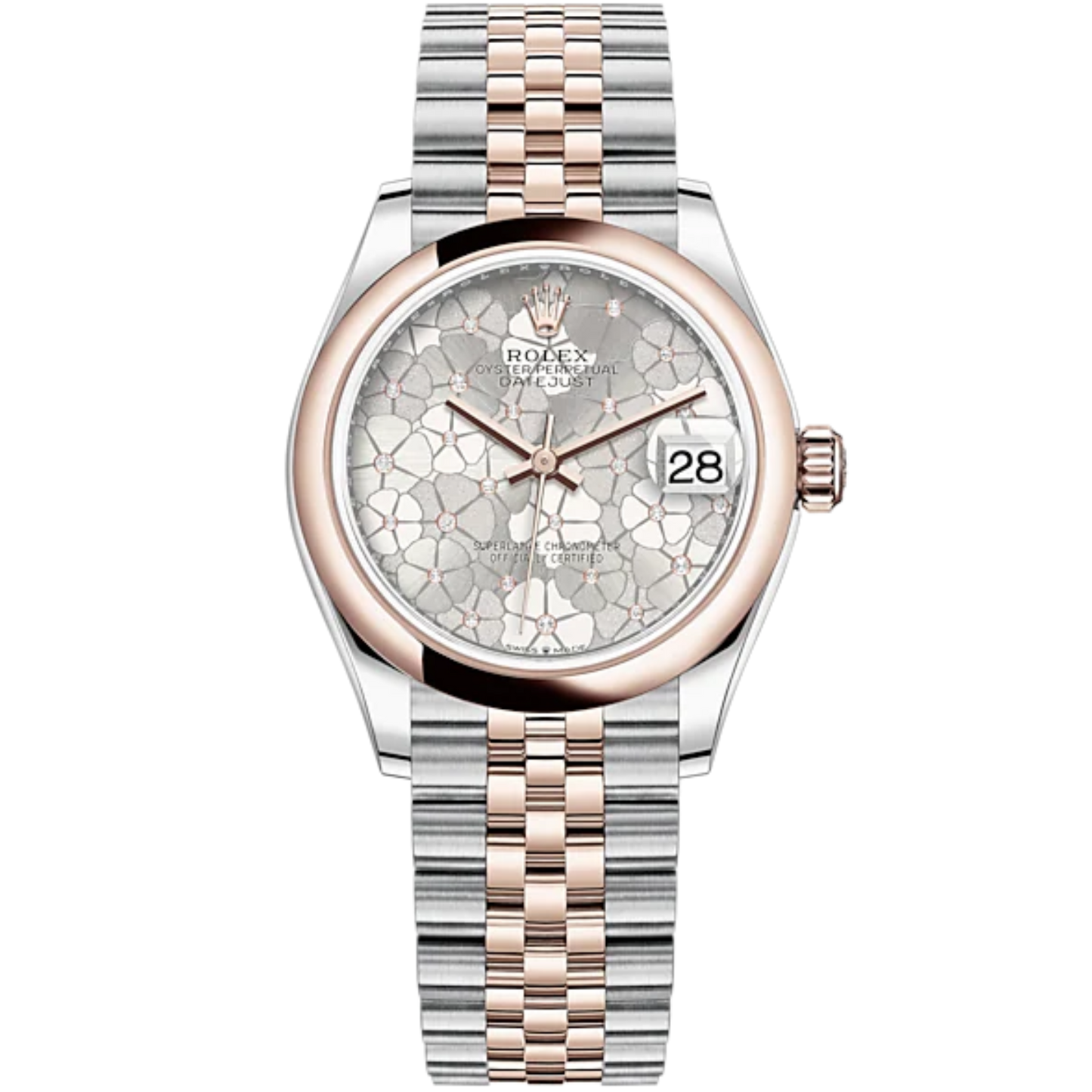 Datejust 31 31mm Jubilee Bracelet Oystersteel and Everose Gold with Silver Floral-Motif Diamond-Set Dial Everose Gold Bezel