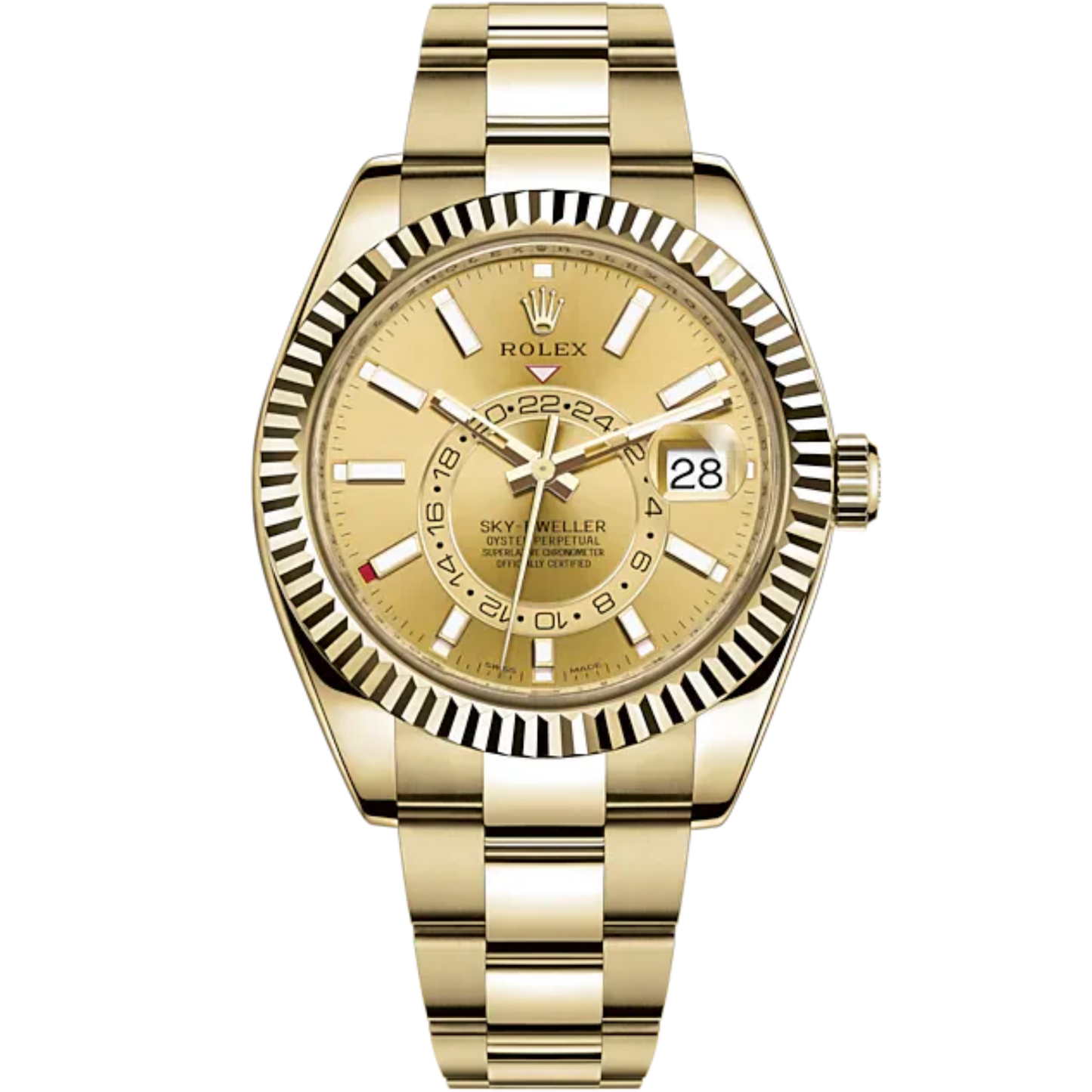 Sky-Dweller 42mm Oyster Bracelet and 18 CT Yellow Gold with Champagne-Colour Dial Fluted Bezel