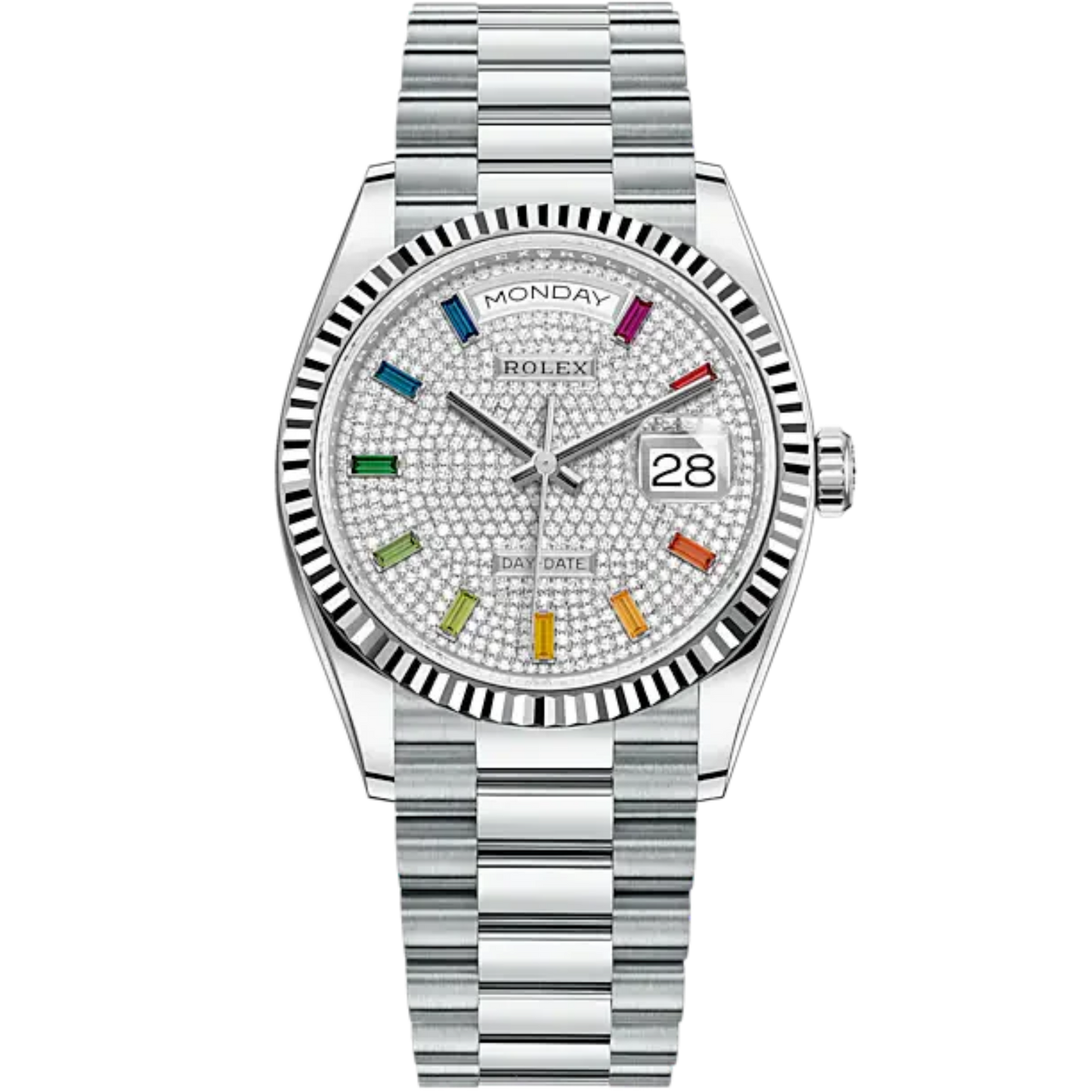 Day-Date 36 36mm President Bracelet and Platinum with Diamond-Paved Dial Fluted Bezel