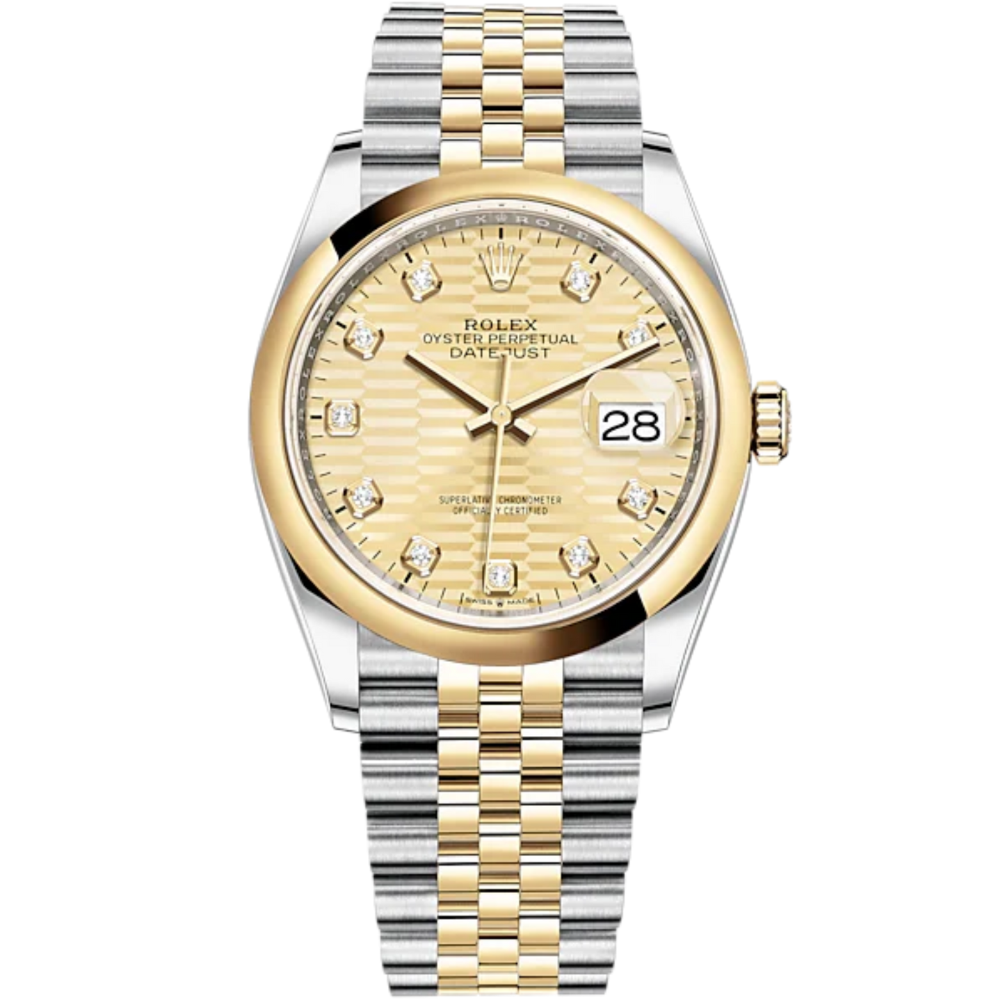 Datejust 36 36mm Oystersteel and Yellow Gold Jubilee Bracelet Golden Fluted-Motif Diamond-set Dial Domed Bezel