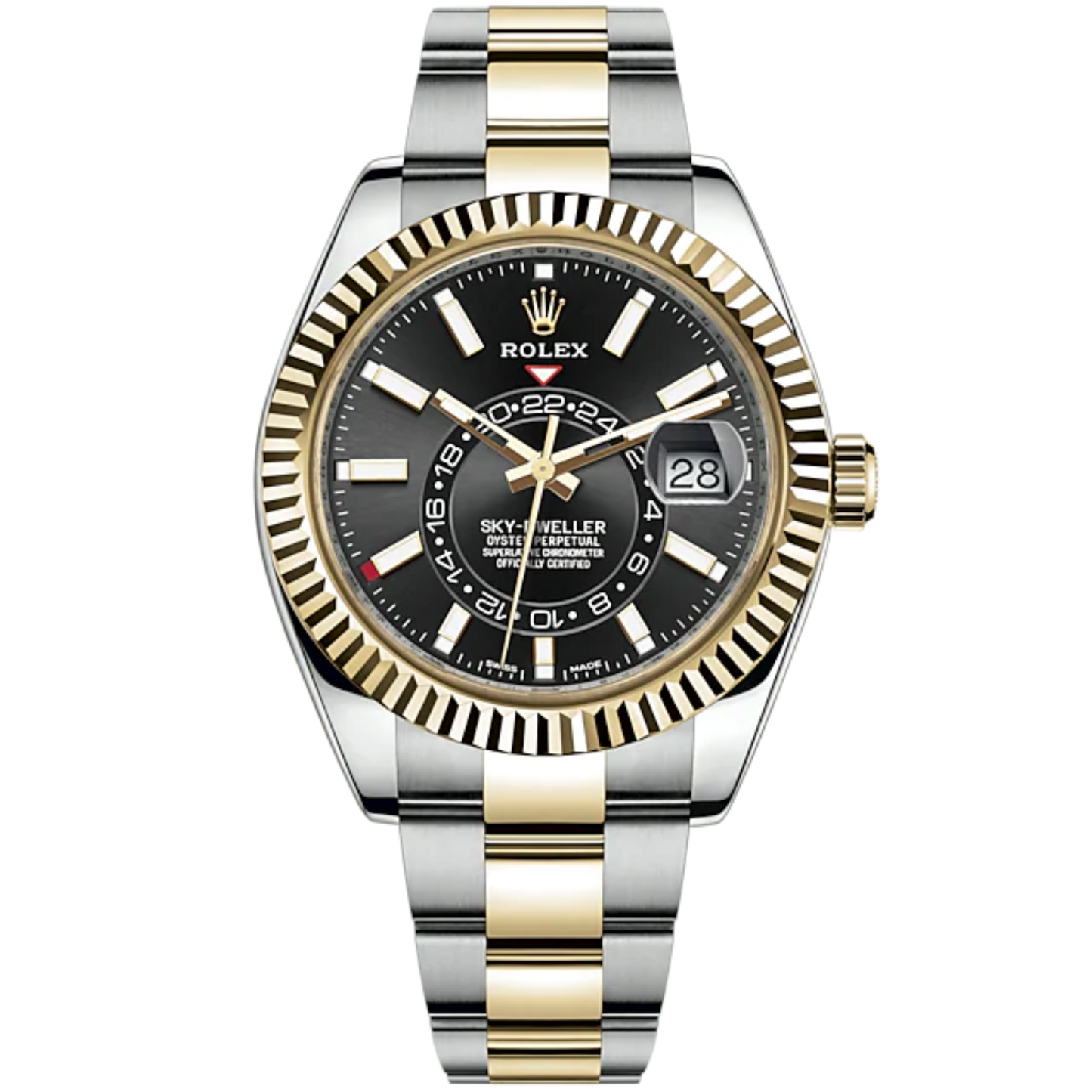 Sky-Dweller 42mm Oyster Bracelet Oystersteel and Yellow Gold with Bright Black Dial Fluted Bezel