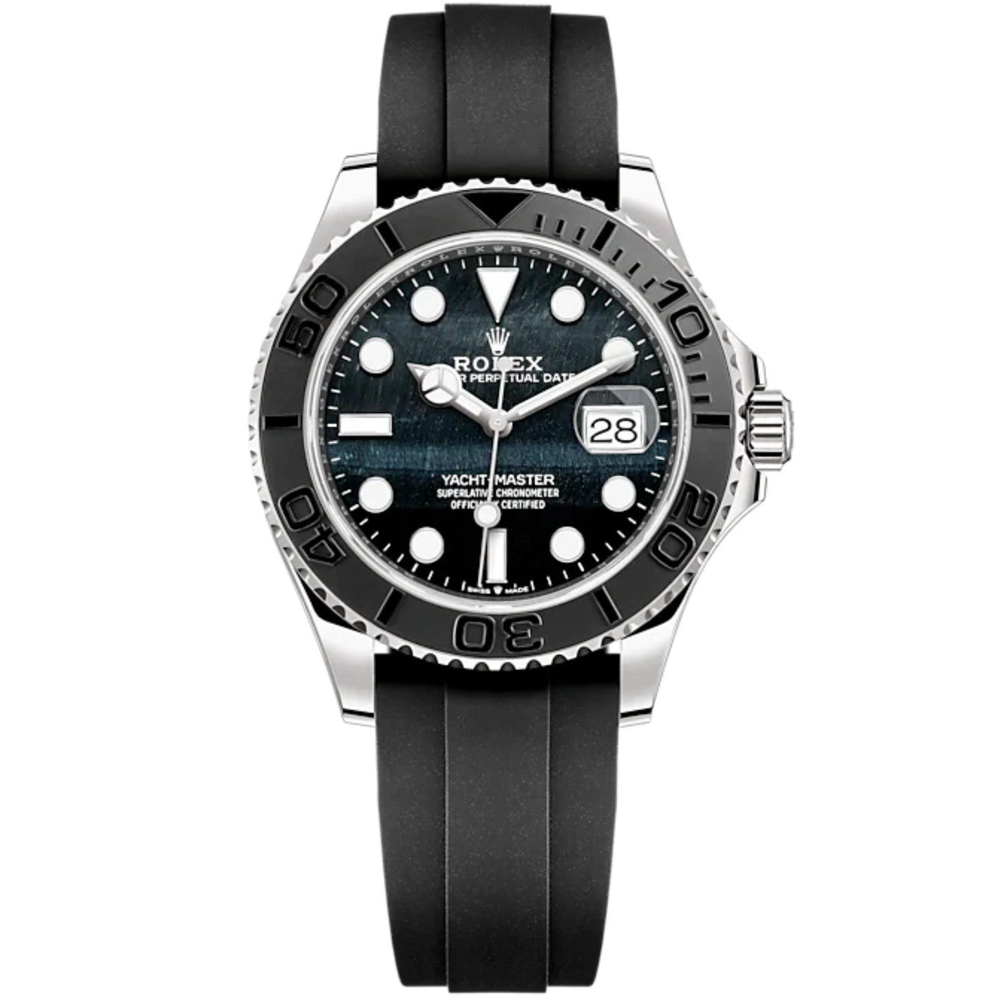 Yacht-Master 42 42mm Oysterflex Bracelet and 18 CT White Gold with Falcon's Eye Dial Bidirectional Rotatable Bezel