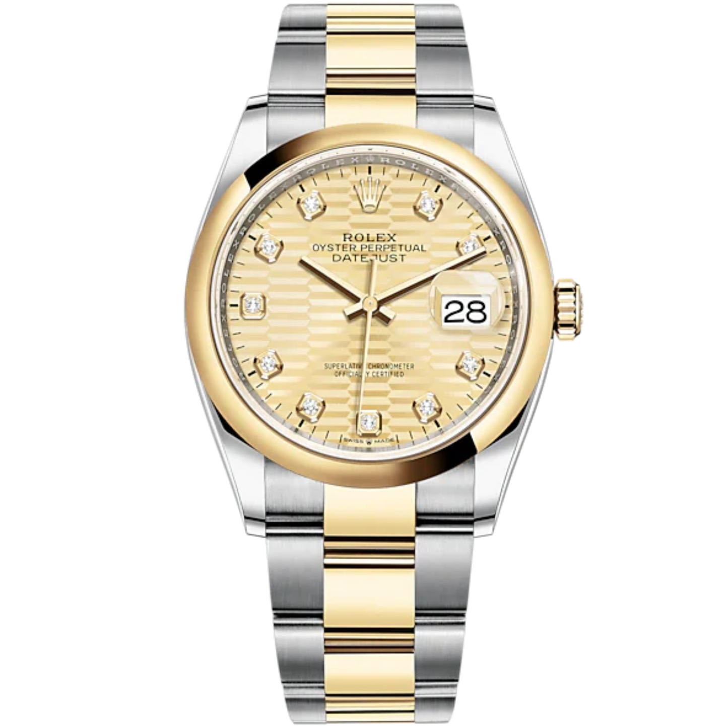 Datejust 36 36mm Oystersteel and Yellow Gold Oyster Bracelet Golden Fluted-Motif Diamond-set Dial Domed Bezel
