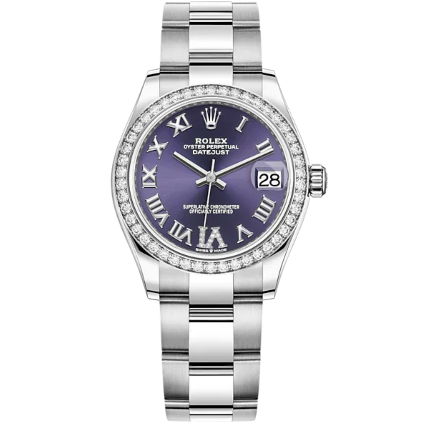 Datejust 31 31mm Oyster Bracelet Oystersteel and White Gold with Aubergine Dial Diamond-Set Bezel