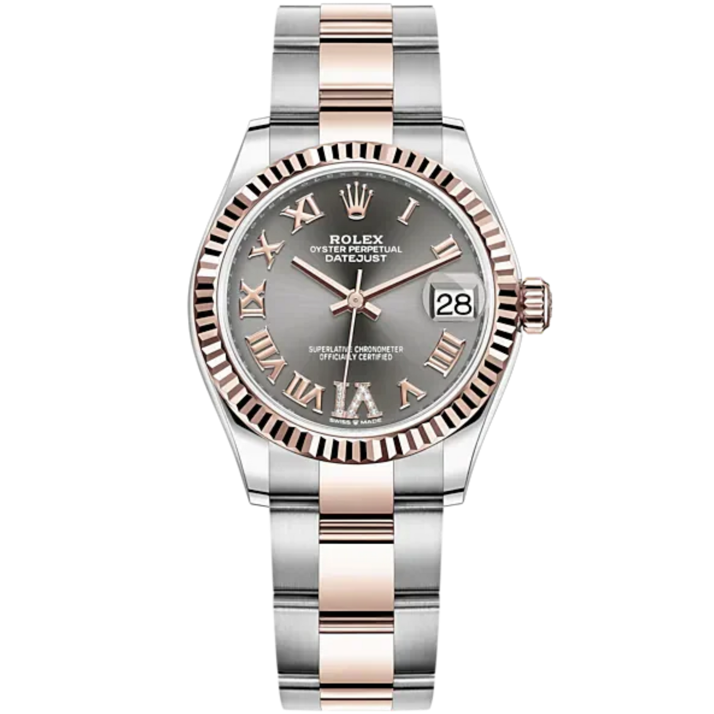 Datejust 31 31mm Oyster Bracelet Oystersteel and Everose Gold with Slate Diamond-Set Dial Fluted Bezel