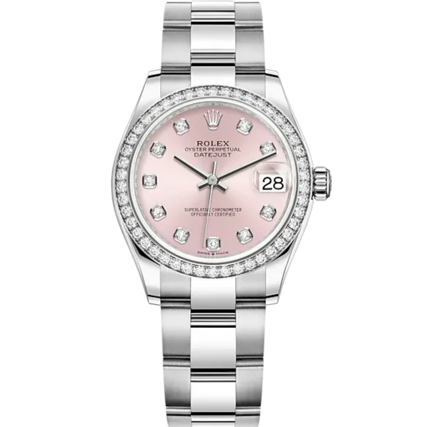 Datejust 31 31mm Oyster Bracelet Oystersteel and White Gold with Pink Diamond-Set Dial Diamond-Set Bezel