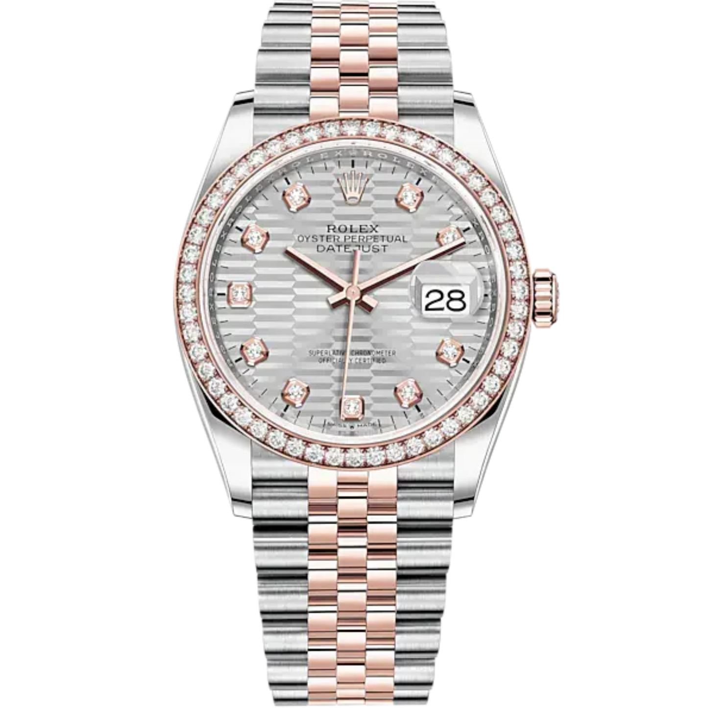 Datejust 36 36mm Oystersteel and Everose Gold Jubilee Bracelet Silver Fluted-Motif Diamond-set Dial Diamond-set Bezel