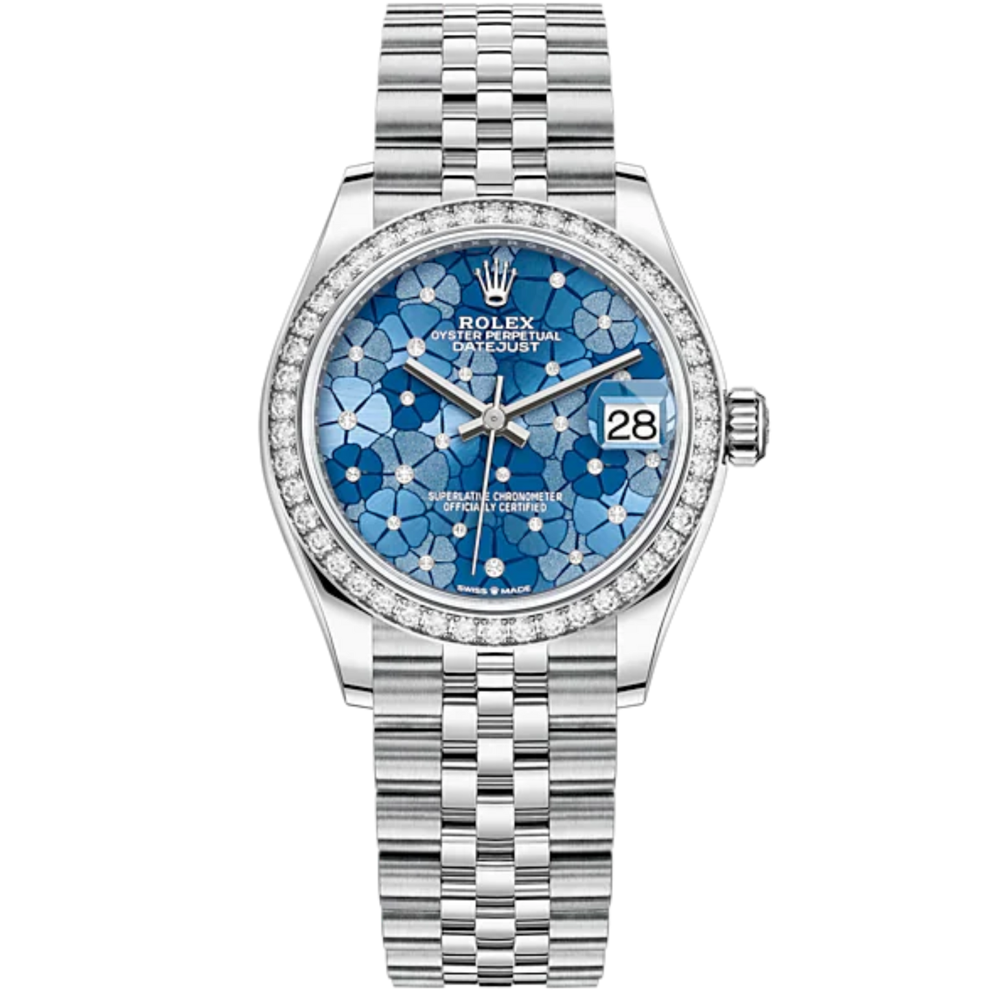 Datejust 31 31mm Jubilee Bracelet Oystersteel and White Gold with Blue Floral-Motif Diamond-Set Dial Diamond-Set Bezel