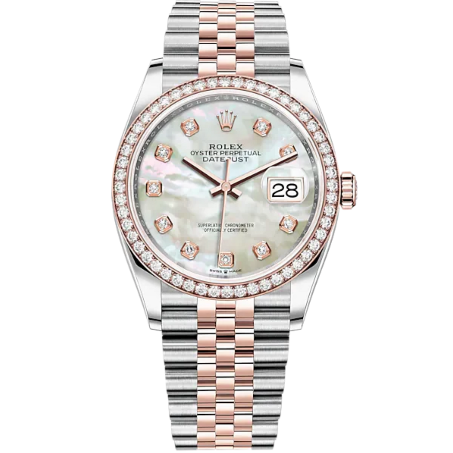Datejust 36 36mm Oystersteel and Everose Gold Jubilee Bracelet White Mother-of-Pearl Diamond-set Dial Diamond-set Bezel