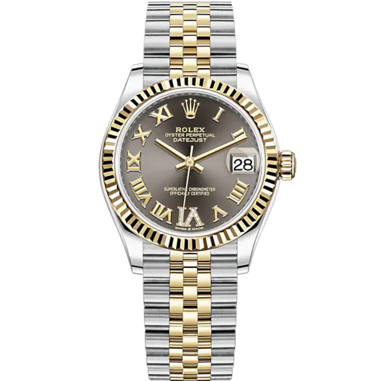 Datejust 31 31mm Jubilee Bracelet Oystersteel and Yellow Gold with Dark Grey Diamond-Set Dial Fluted Bezel