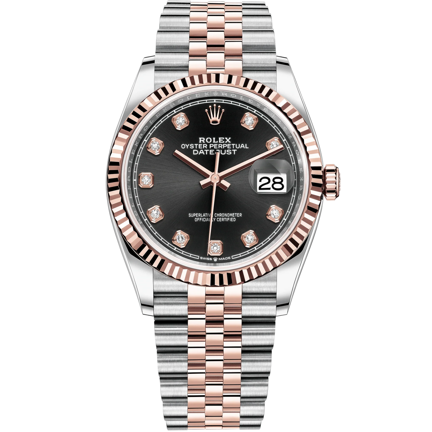 Datejust 36 36mm Oystersteel and Everose Gold Jubilee Bracelet Bright Black Diamond-set Dial Fluted Bezel