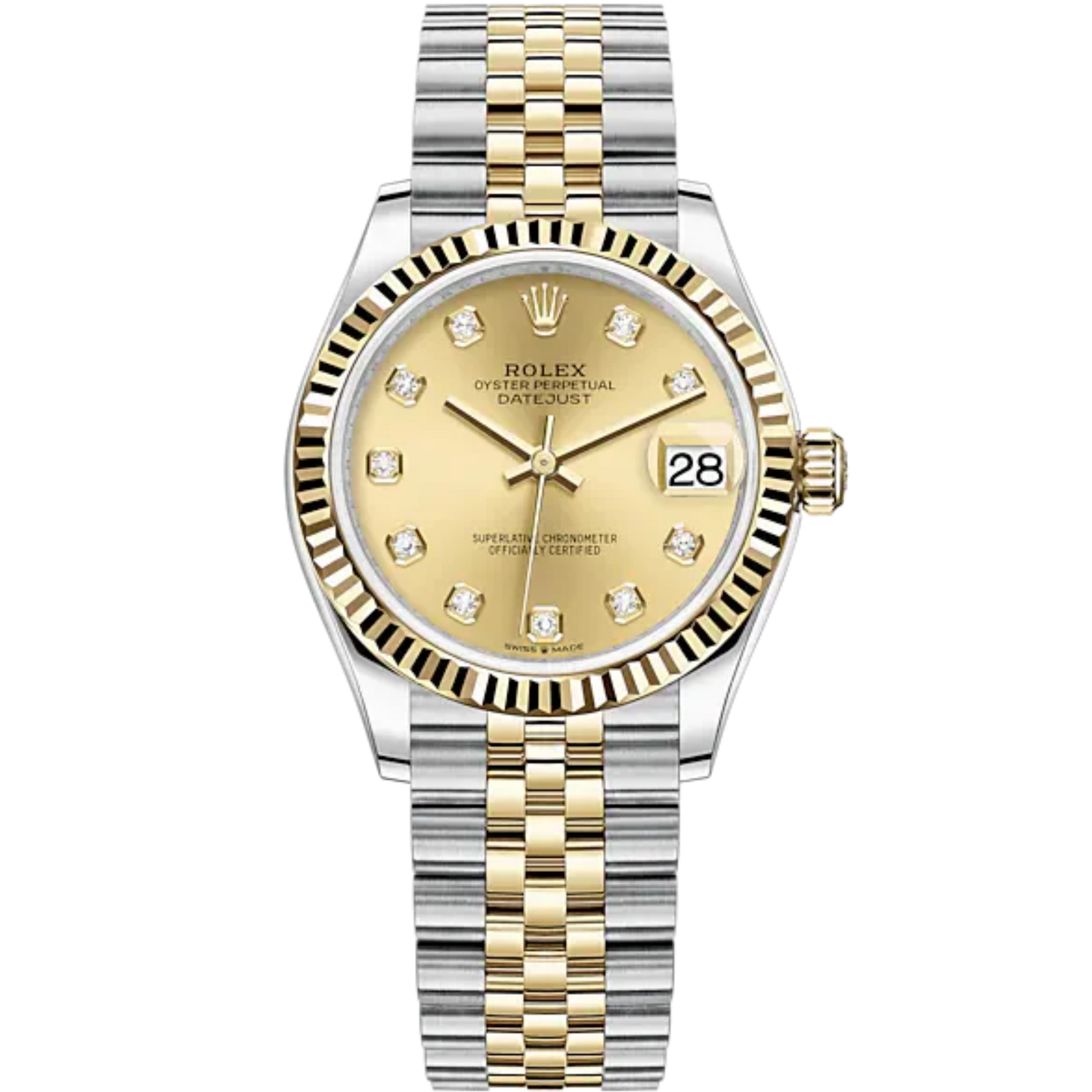 Datejust 31 31mm Jubilee Bracelet Oystersteel and Yellow Gold with Champagne Colour Diamond-Set Dial Fluted Bezel