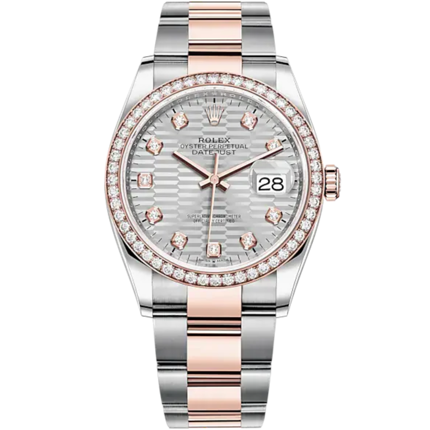 Datejust 36 36mm Oystersteel and Everose Gold Oyster Bracelet Silver Fluted-Motif Diamond-set Dial Diamond-set Bezel