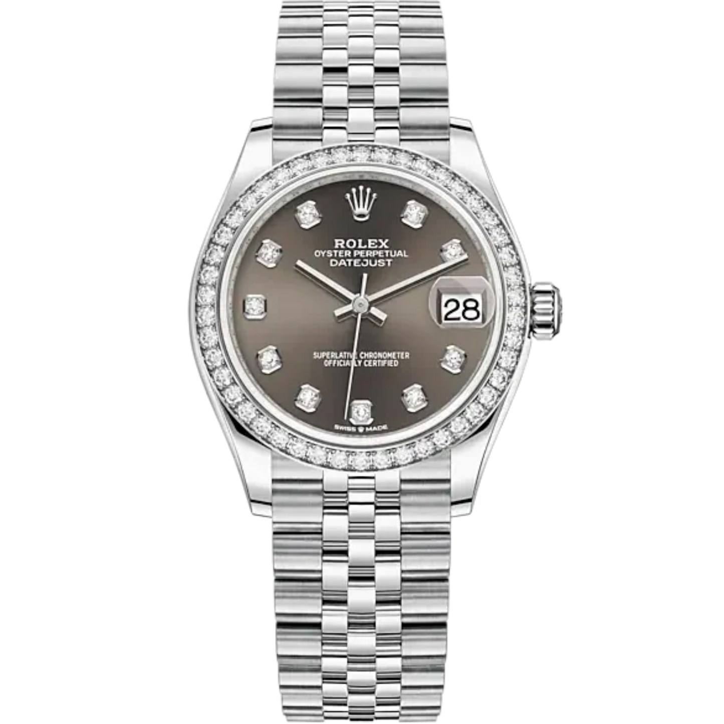 Datejust 31 31mm Jubilee Bracelet Oystersteel and White Gold with Dark Grey Diamond-Set Dial Diamond-Set Bezel