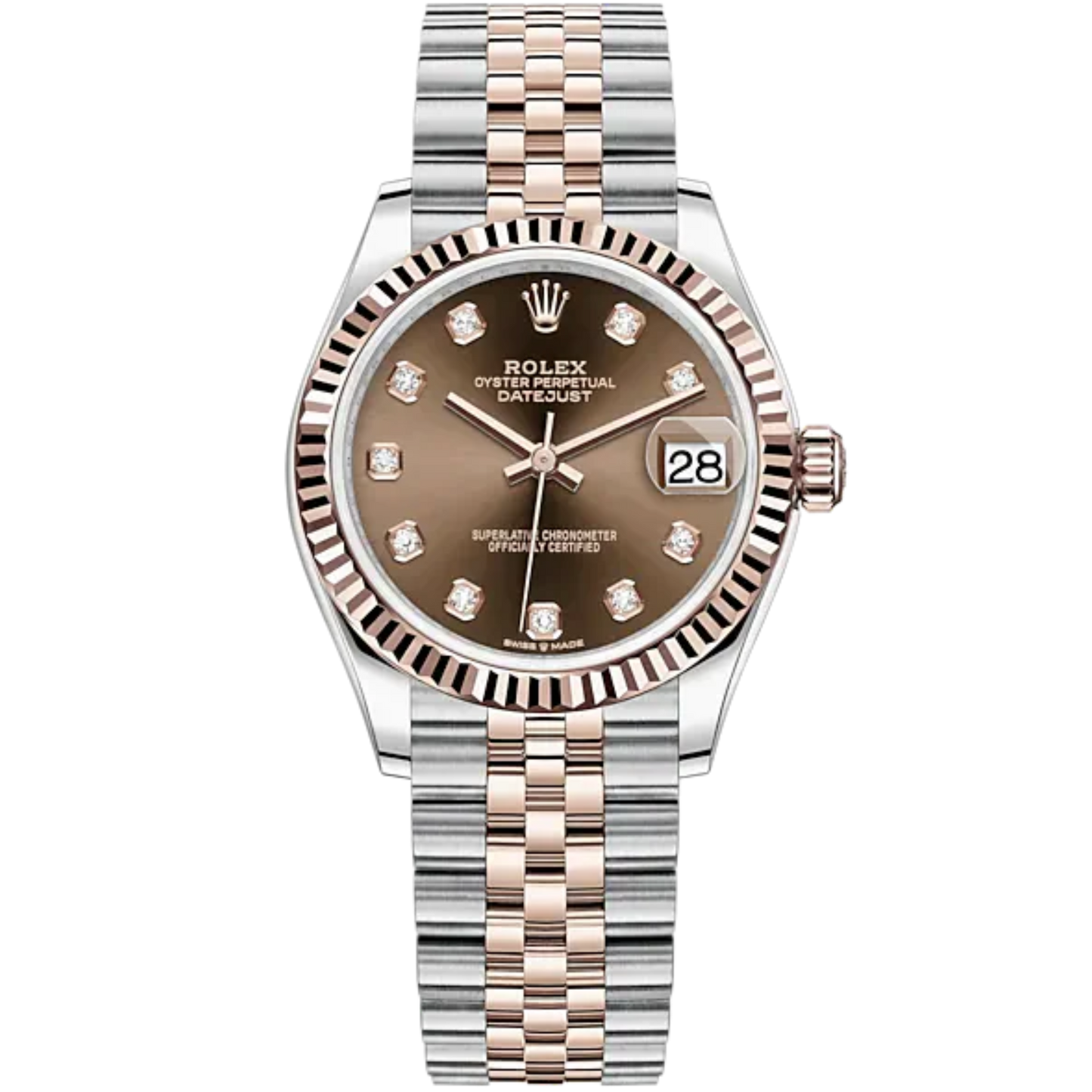 Datejust 31 31mm Jubilee Bracelet Oystersteel and Everose Gold with Chocolate Diamond-Set Dial Fluted Bezel