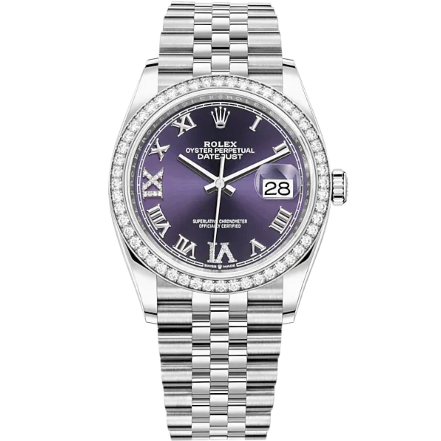 Datejust 36 36mm Oystersteel and White Gold Jubilee Bracelet Aubergine Diamond-set Dial Diamond-set Bezel